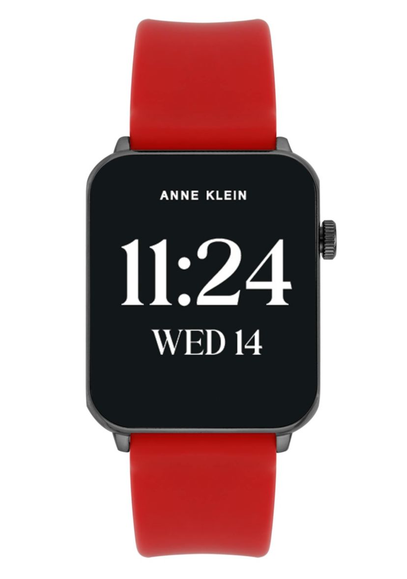 Anne Klein Womens Connect It Stellar Smartwatch with Gold-Tone Stainless Steel Mesh and Red Silicone Bands