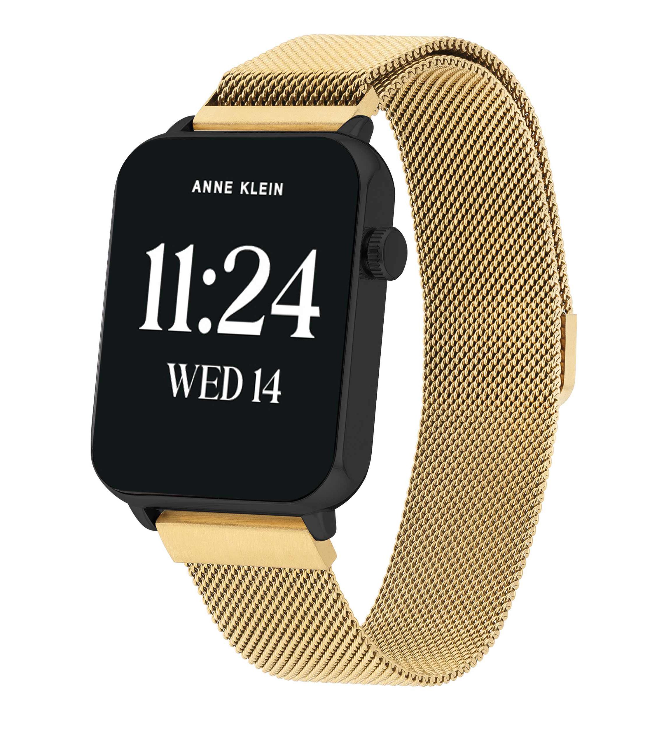 Anne Klein Womens Connect It Stellar Smartwatch with Gold-Tone Stainless Steel Mesh and Red Silicone Bands