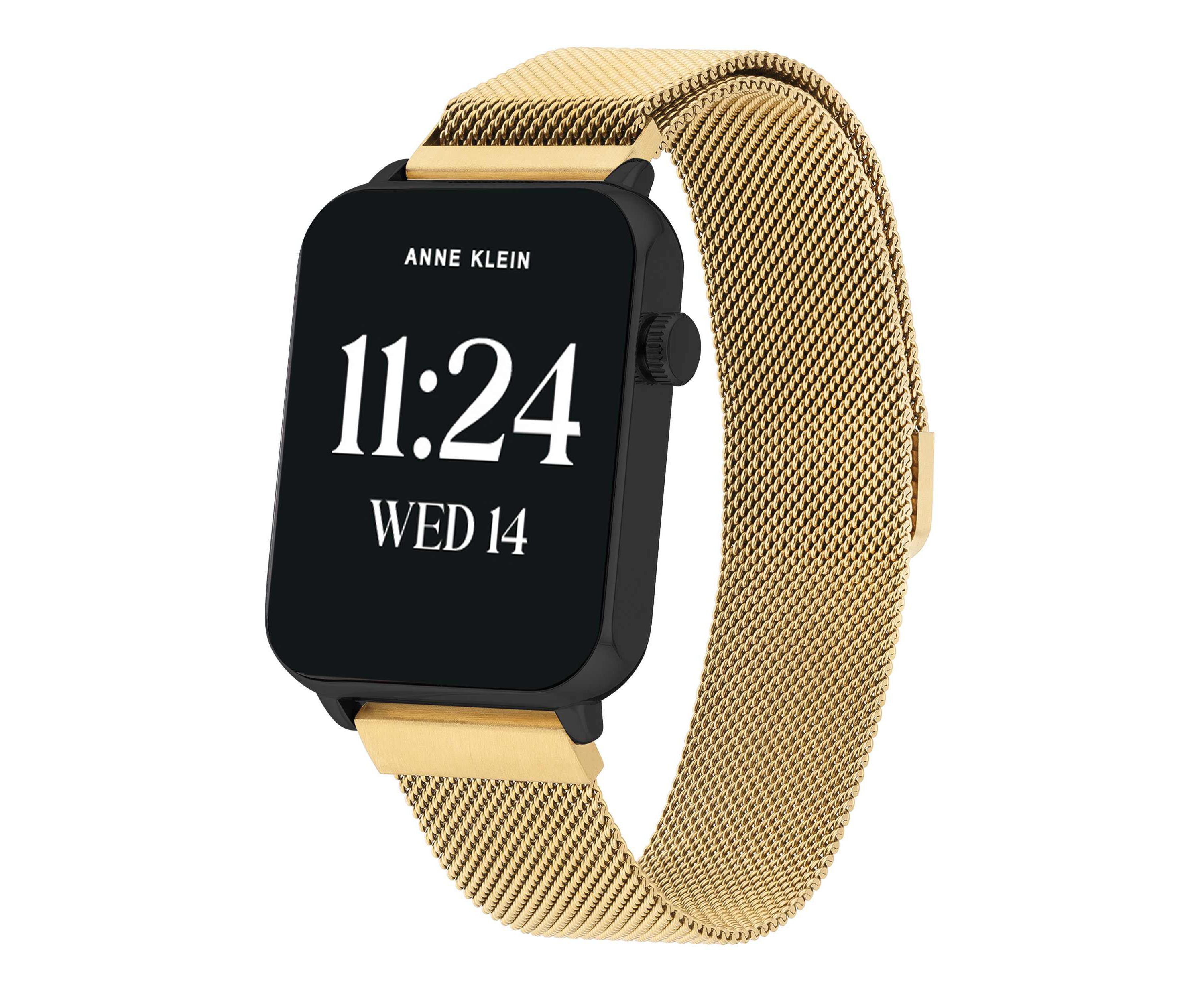 Anne Klein Womens Connect It Stellar Smartwatch with Gold-Tone Stainless Steel Mesh and Red Silicone Bands