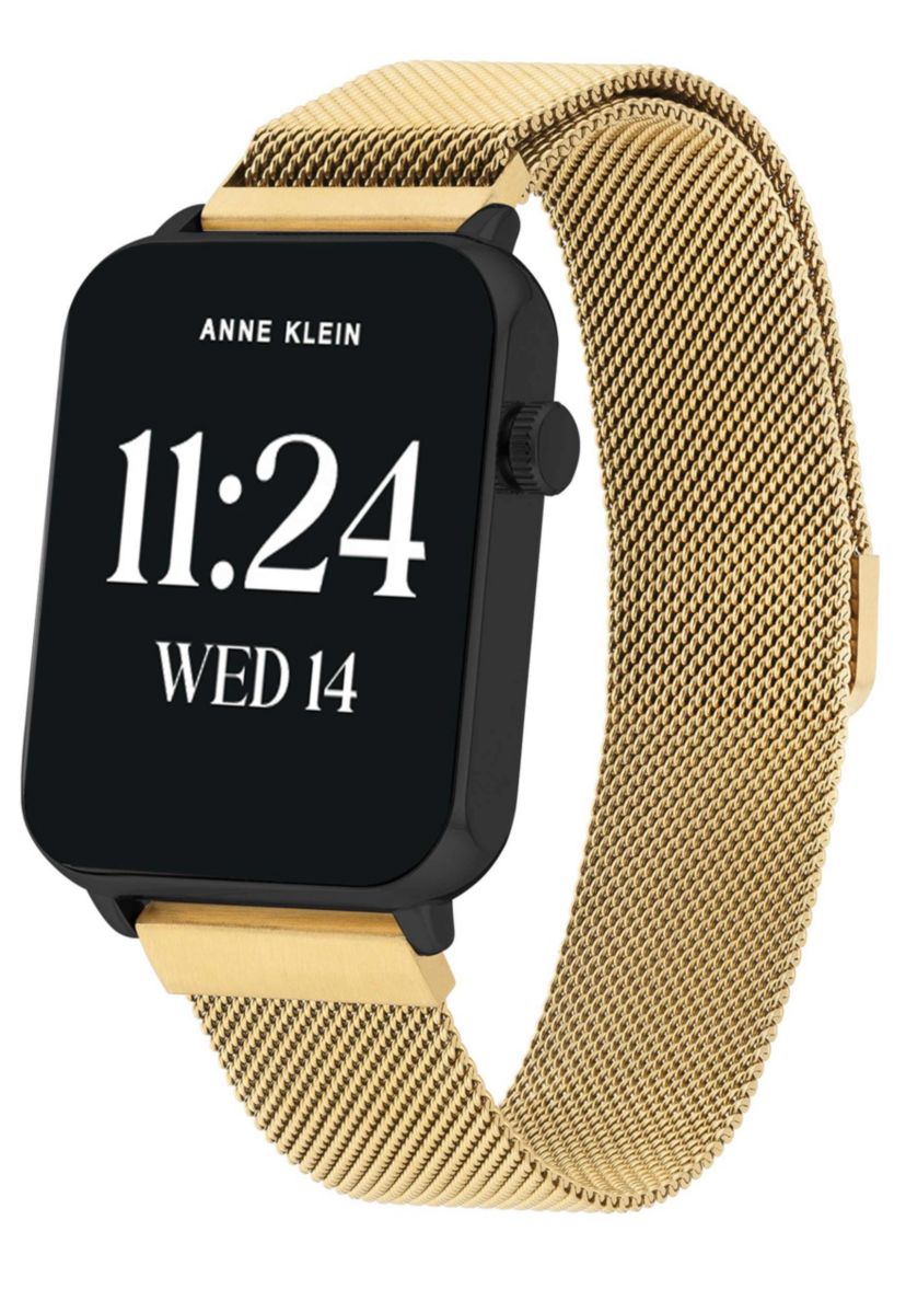 Anne Klein Womens Connect It Stellar Smartwatch with Gold-Tone Stainless Steel Mesh and Red Silicone Bands