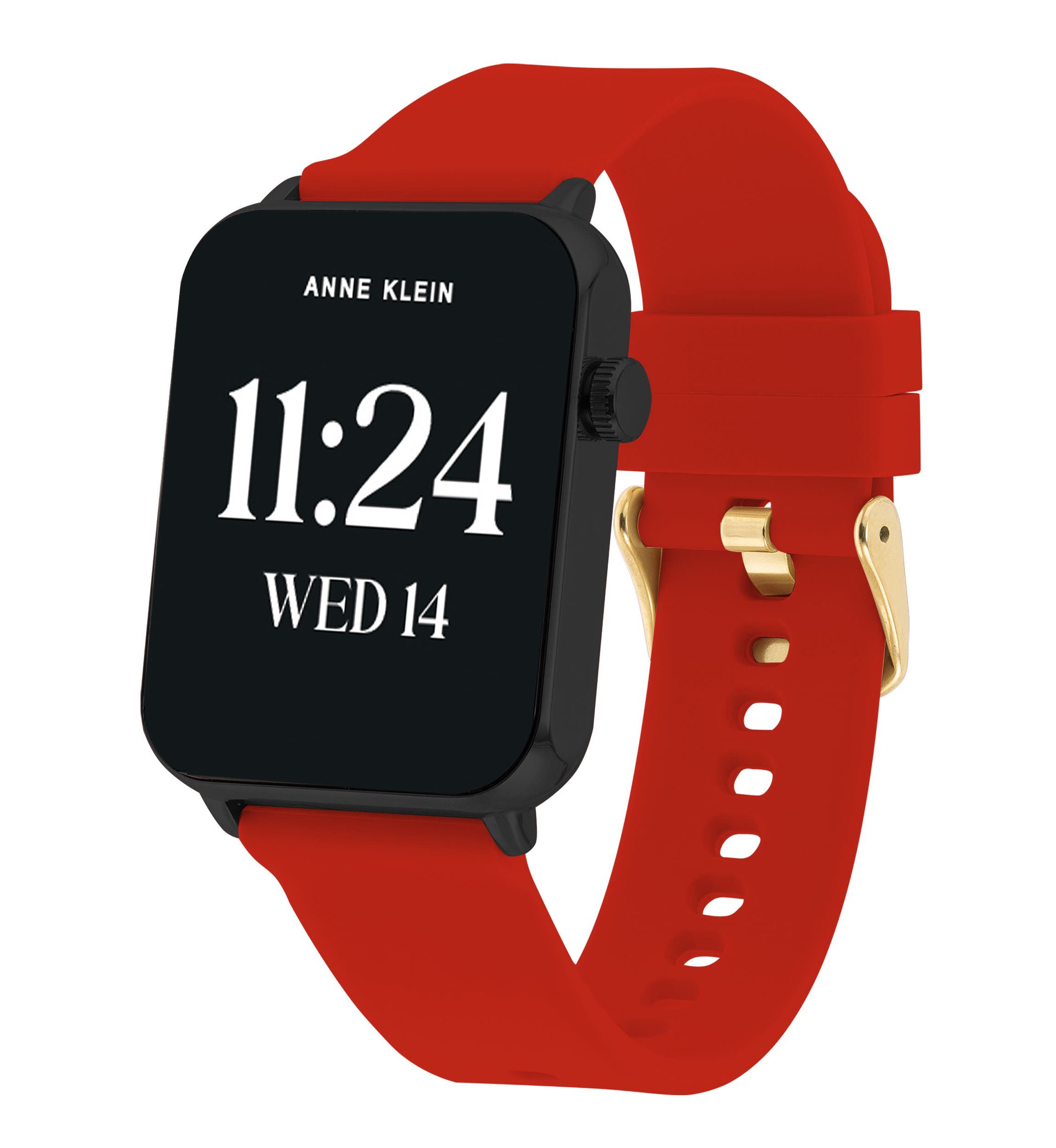 Anne Klein Womens Connect It Stellar Smartwatch with Gold-Tone Stainless Steel Mesh and Red Silicone Bands