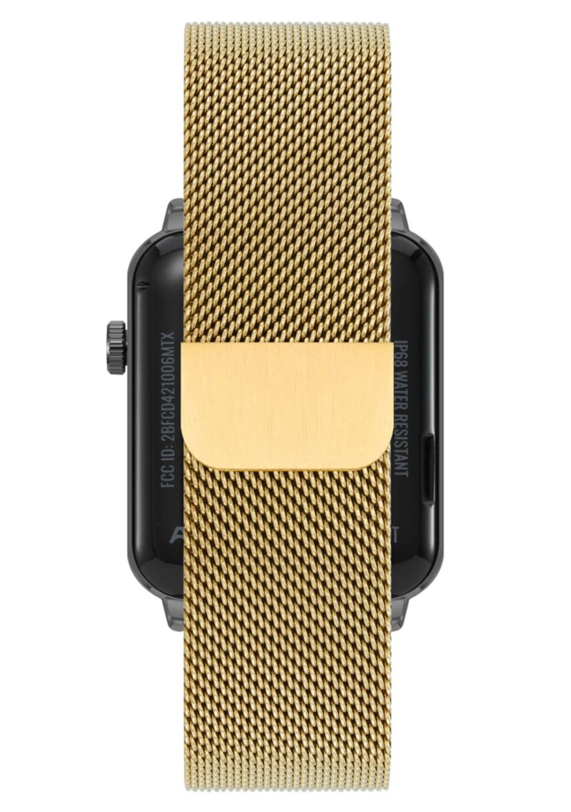 Anne Klein Womens Connect It Stellar Smartwatch with Gold-Tone Stainless Steel Mesh and Red Silicone Bands
