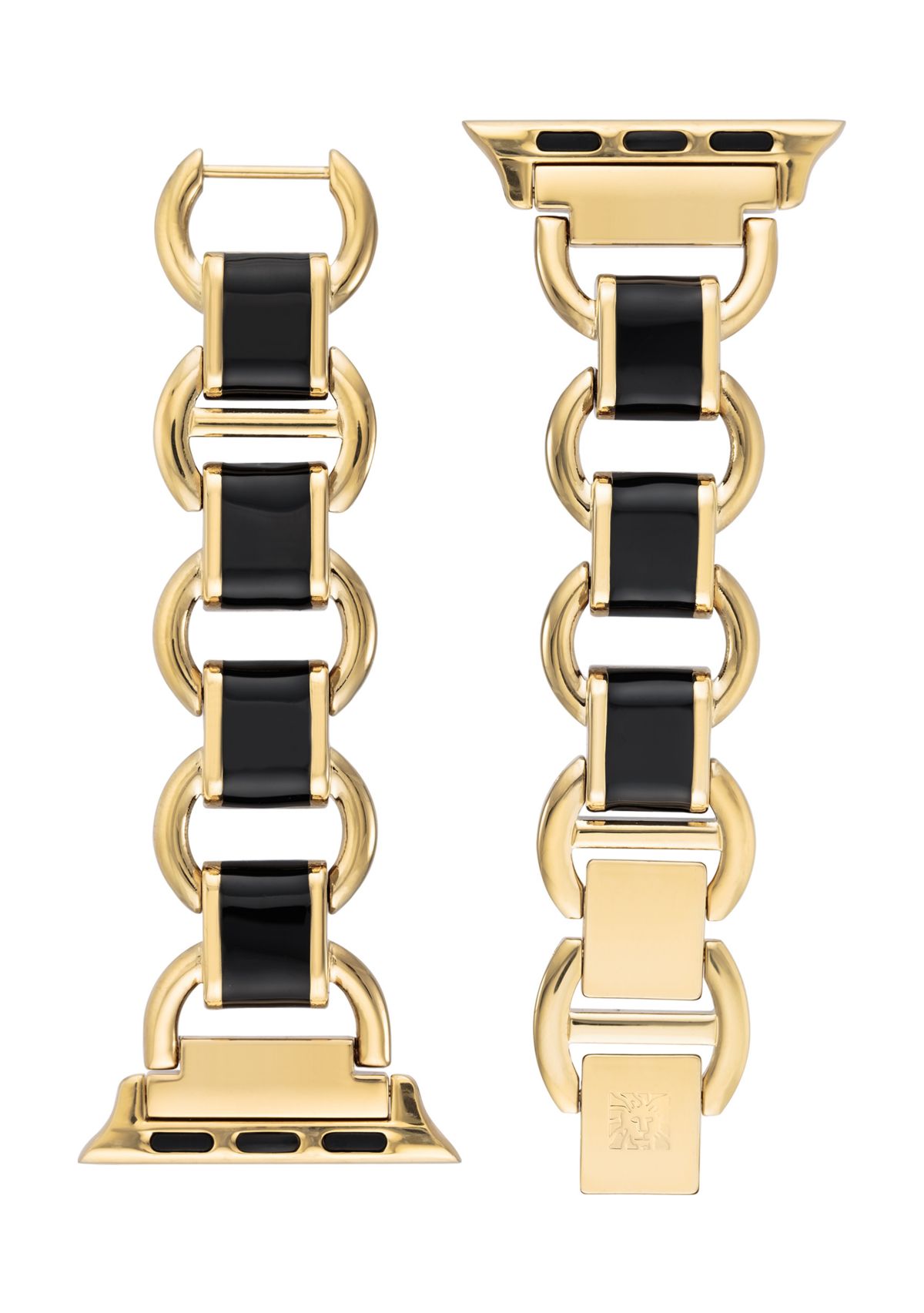 Gold-Tone Mixed Metal Chain Watch Band with Black Enamel 
