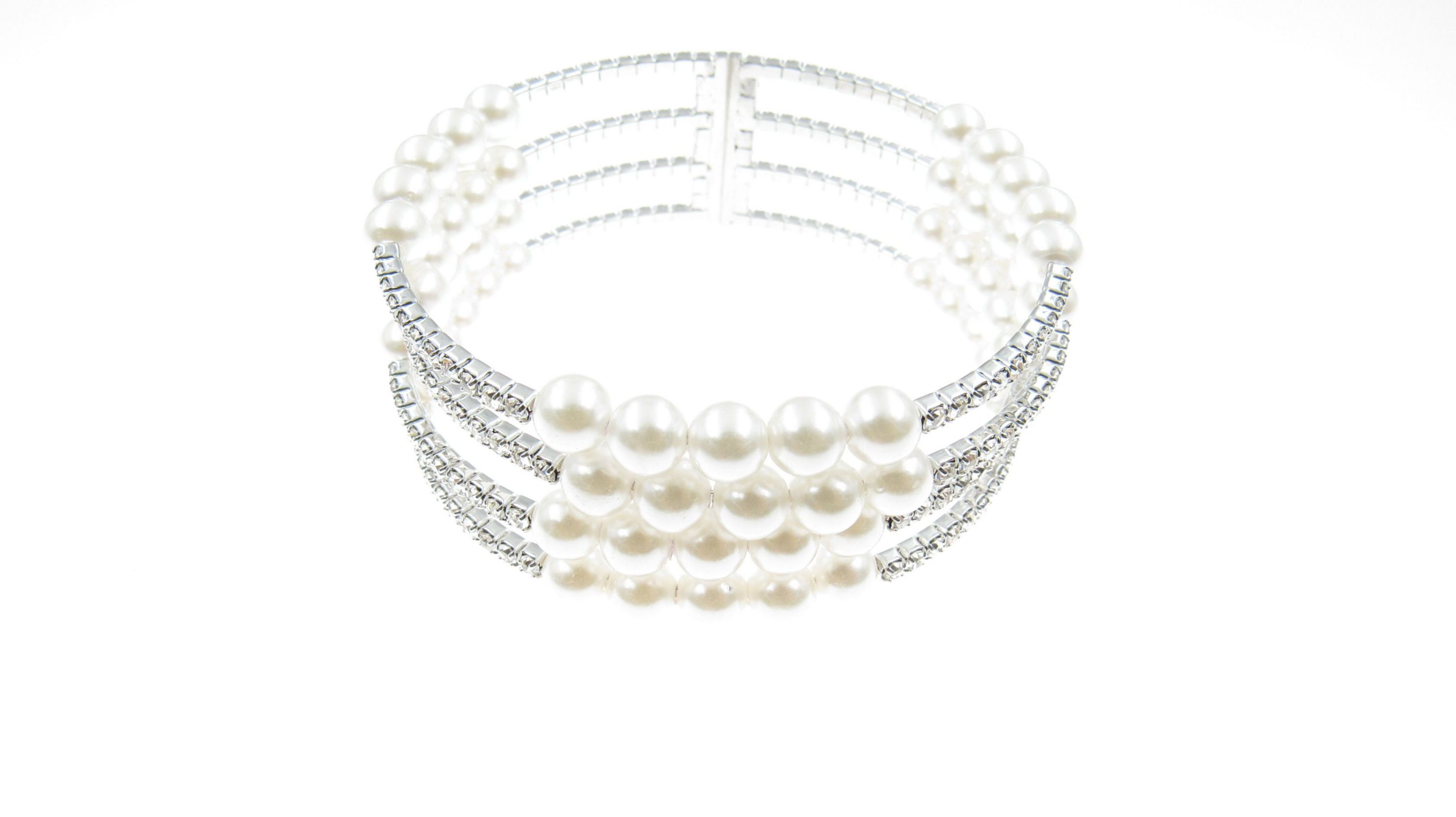 FOUR ROW CRYSTAL AND PEARL CUFF