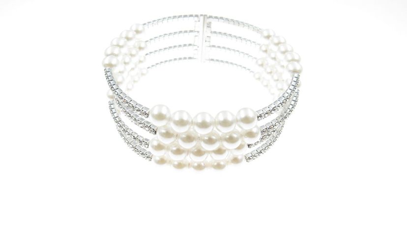 FOUR ROW CRYSTAL AND PEARL CUFF