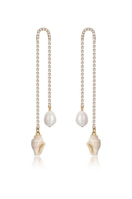 Ettika Shell and Pearl Dangle Earrings, Gold