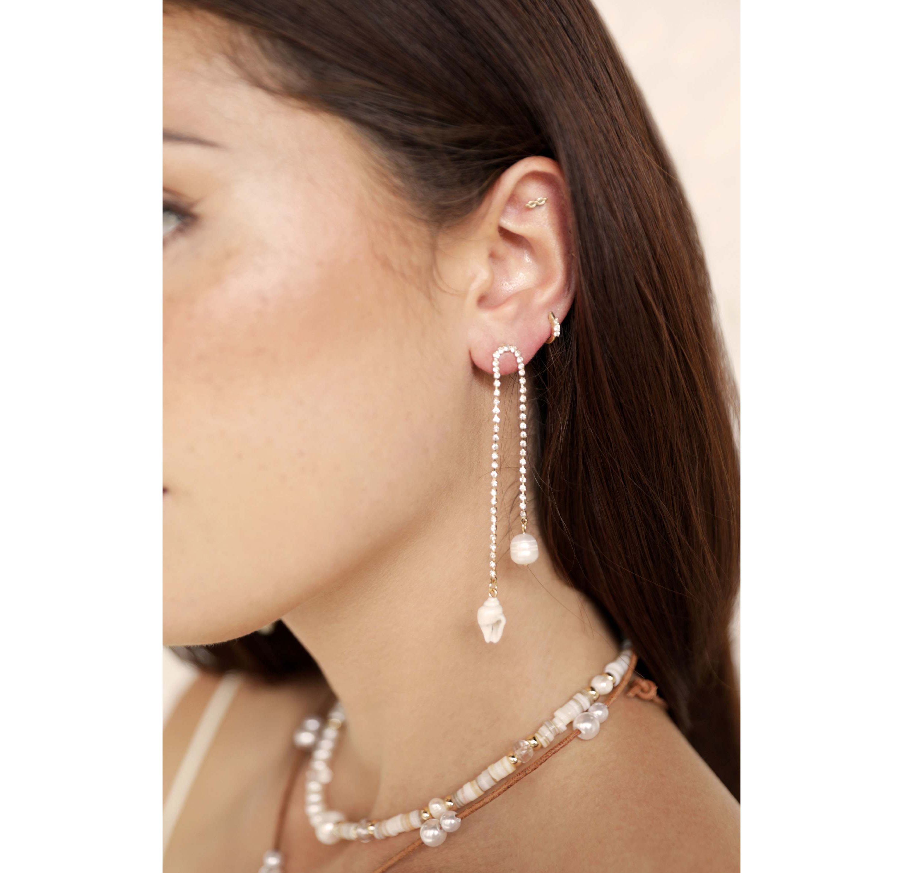 Ettika Shell and Pearl Dangle Earrings