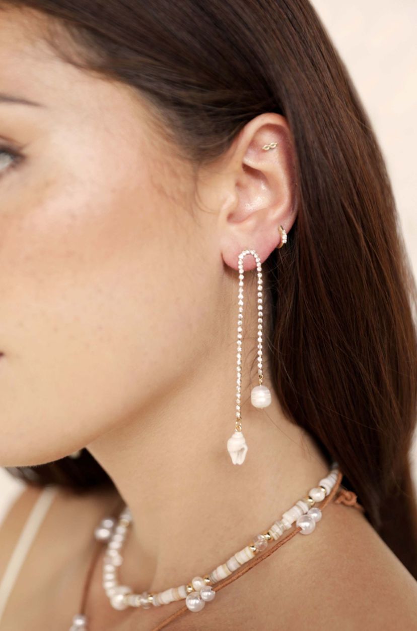 Ettika Shell and Pearl Dangle Earrings