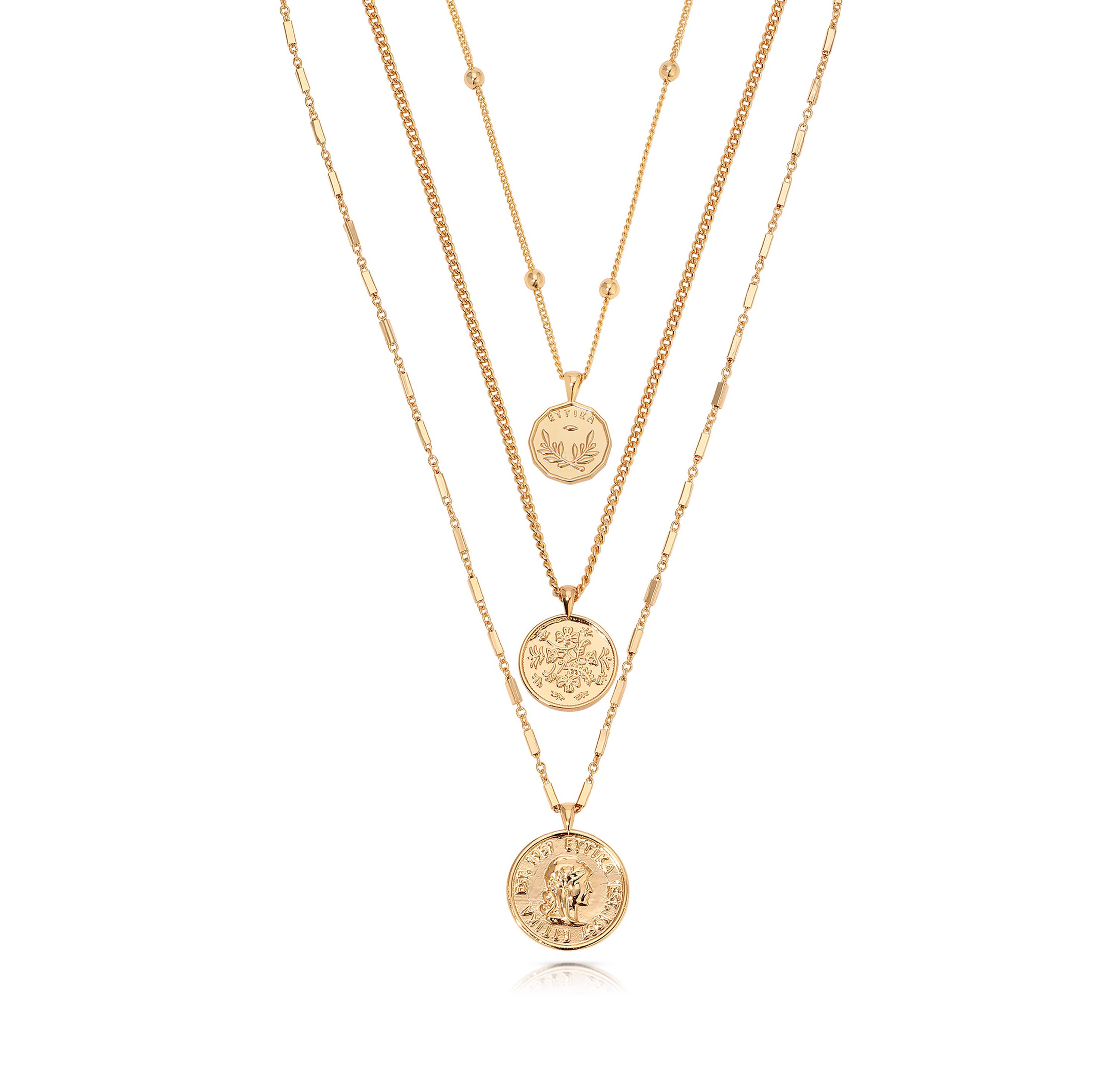 Ettika Three Coins Necklace Set