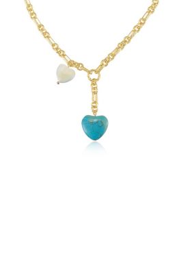Ettika Turquoise and Pearl Heart Lariat, Gold