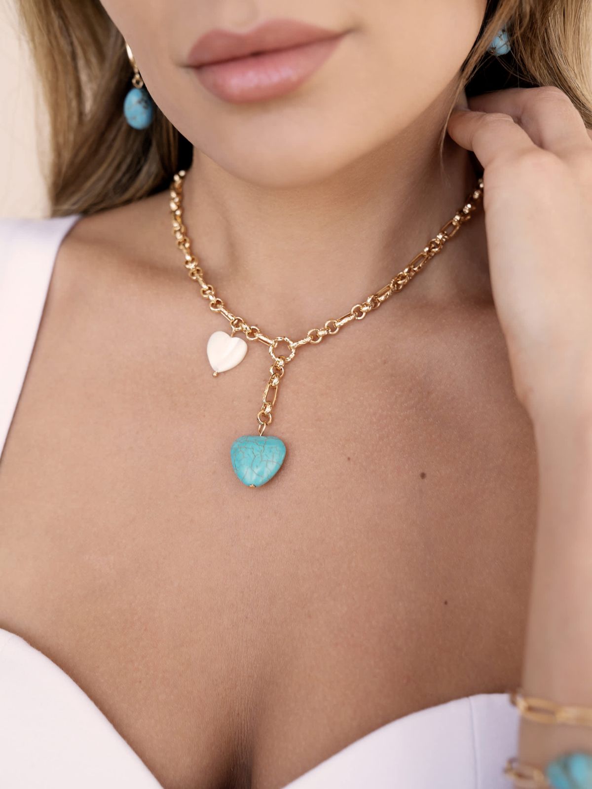 Ettika Turquoise and Pearl Heart Lariat