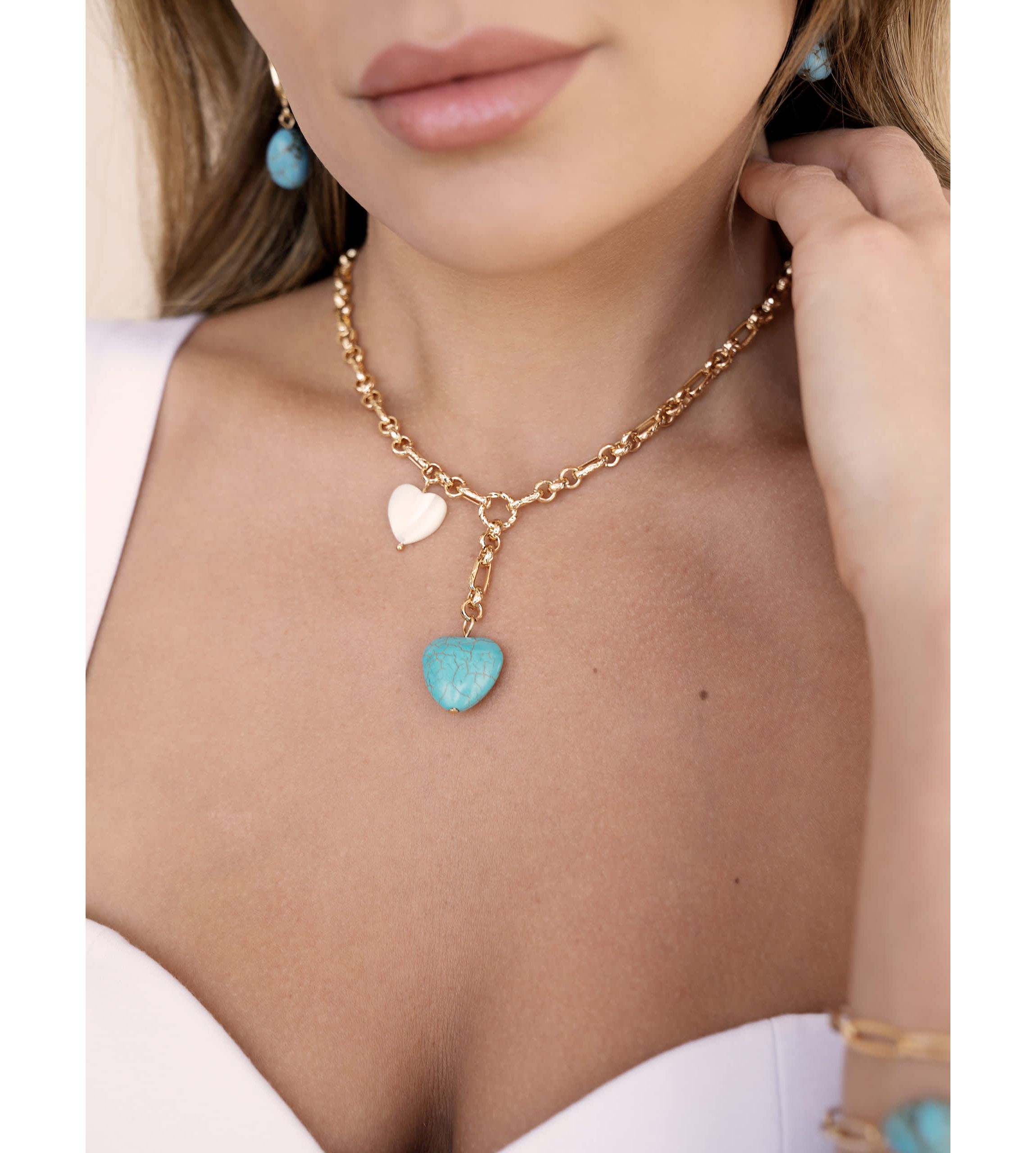 Ettika Turquoise and Pearl Heart Lariat