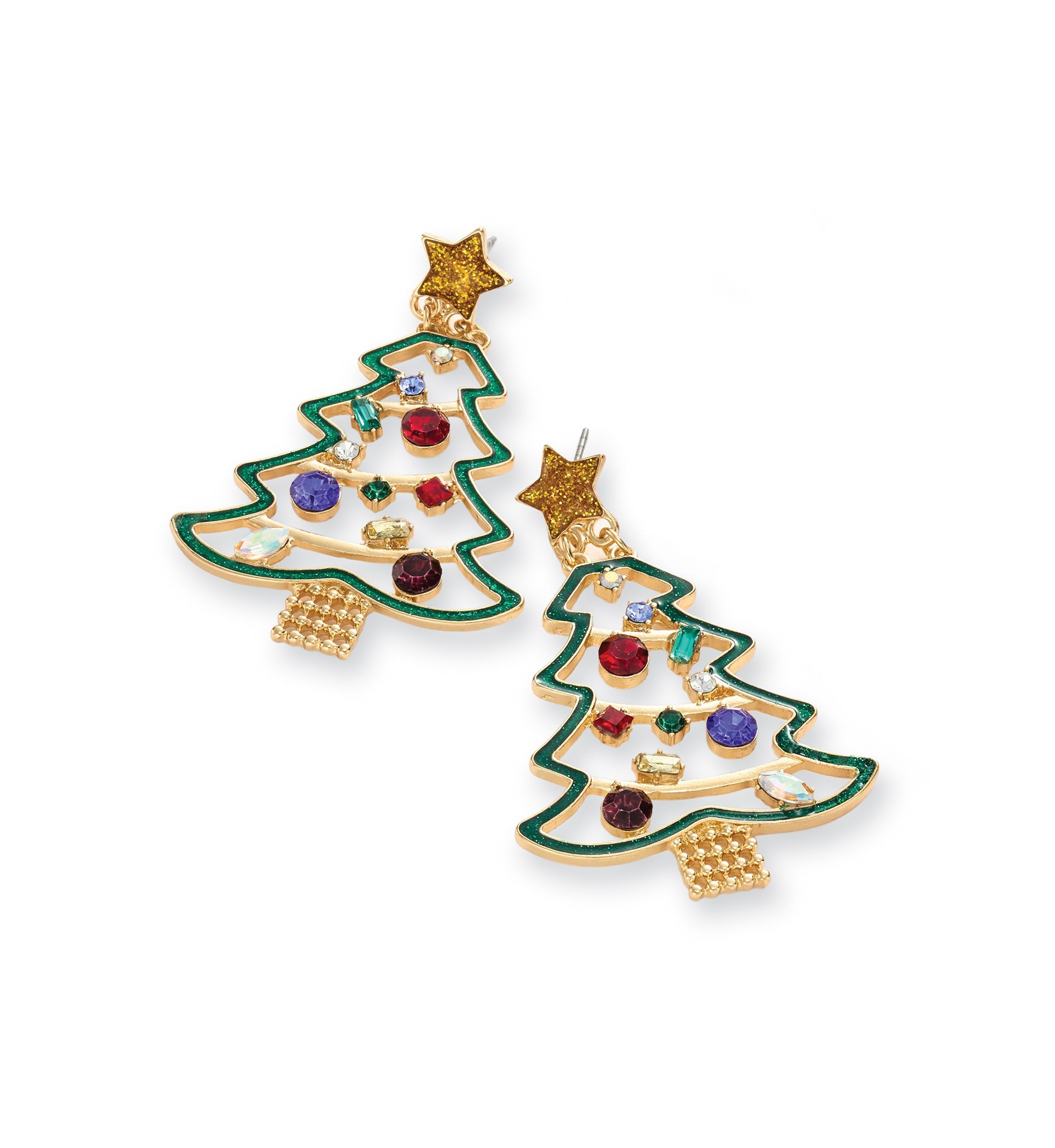 Gold Tone Christmas Tree Earrings