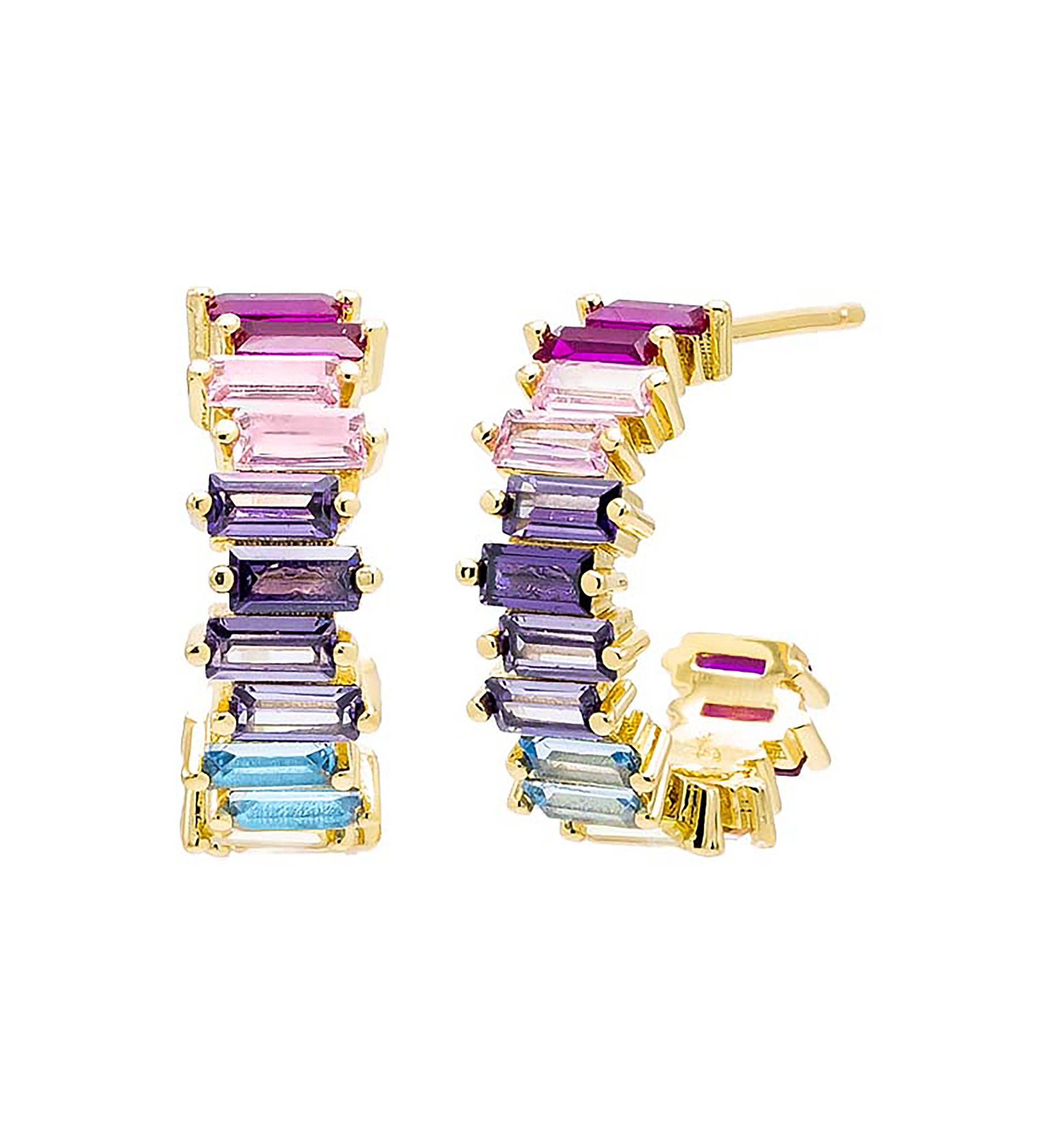 Multicolored Baguette Open Hoop Earrings
