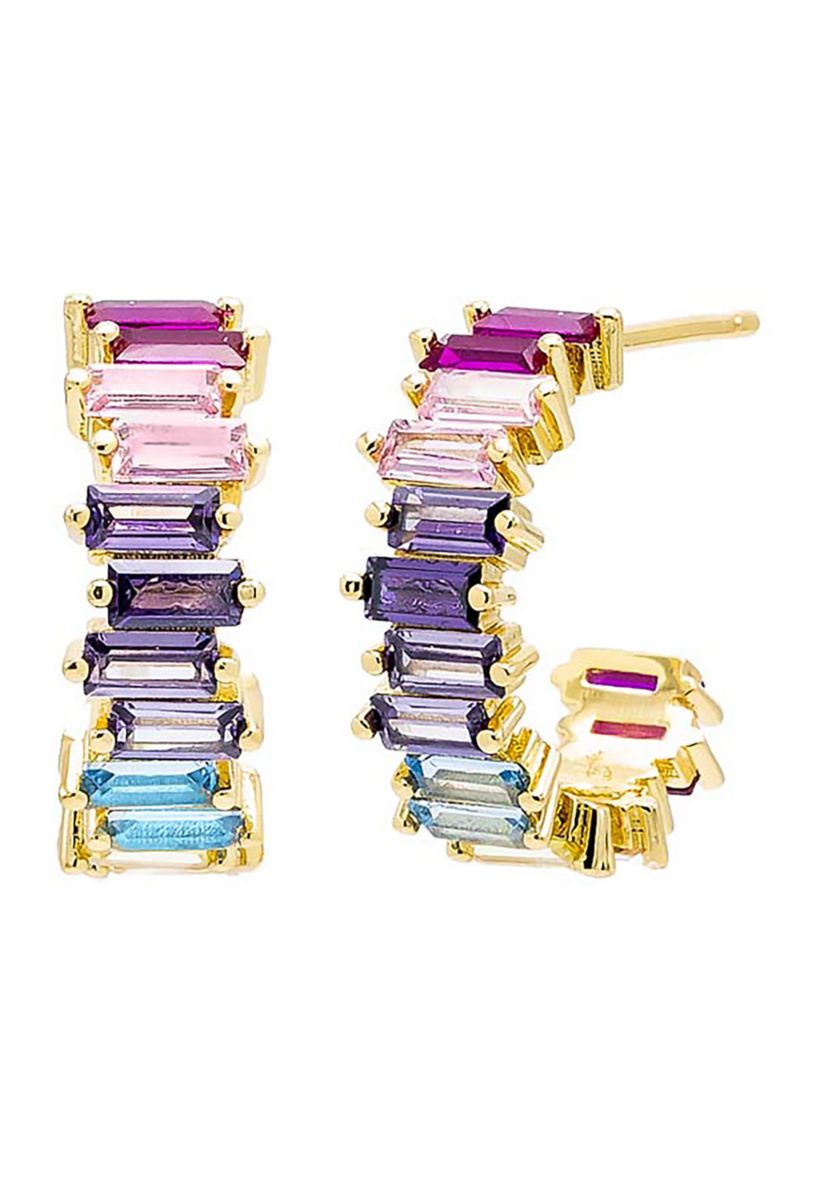 Multicolored Baguette Open Hoop Earrings