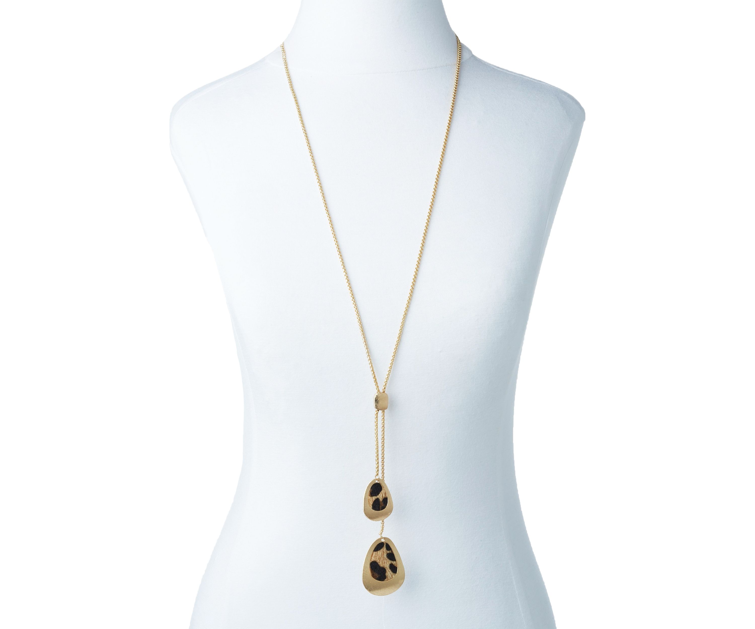 Gold Tone Animal Print Double Pendant Necklace