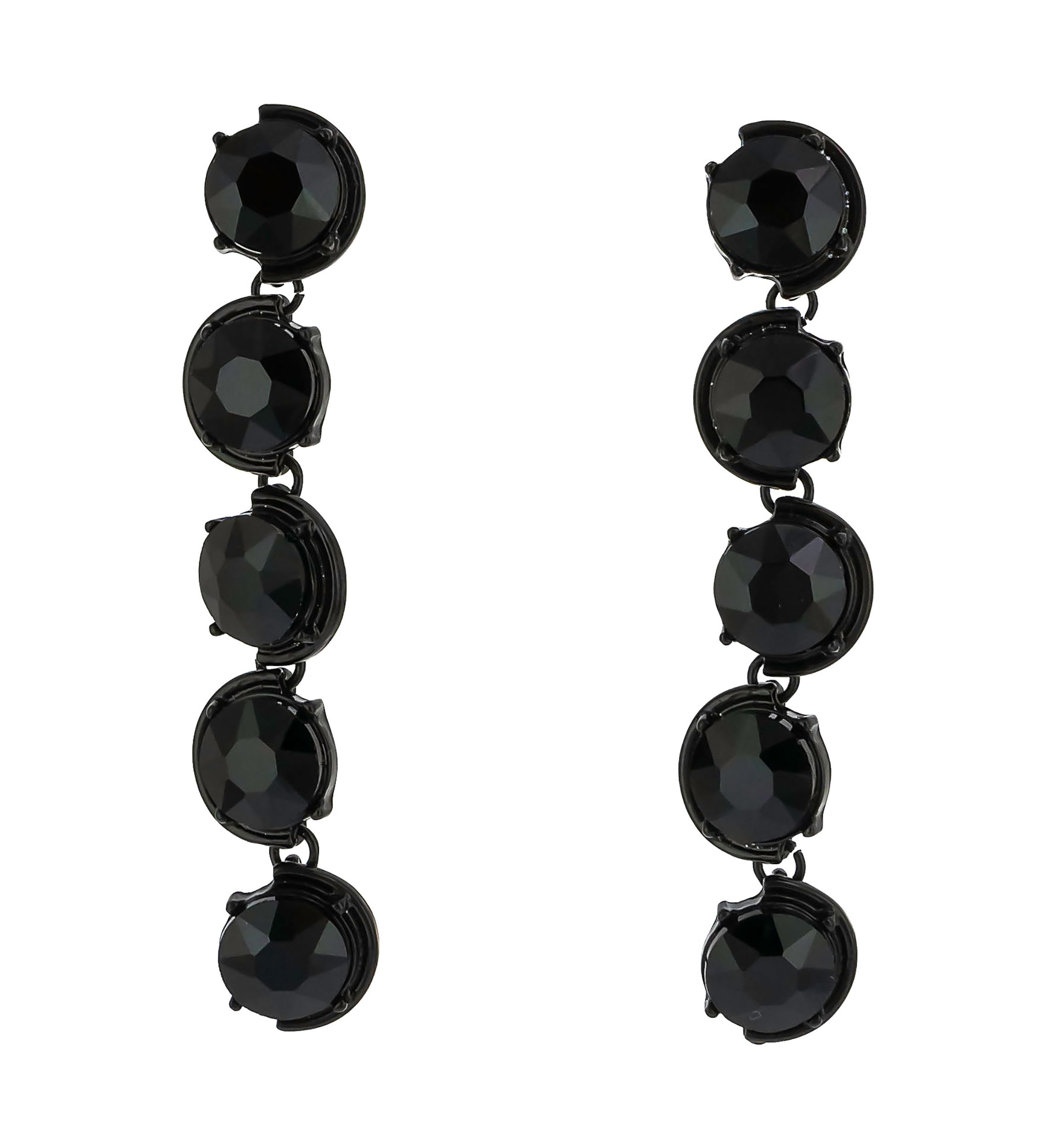 Hematite Tone Faceted Jet Black Stone Linear Drop Earrings