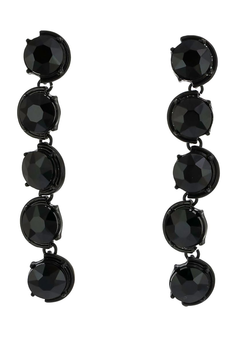 Hematite Tone Faceted Jet Black Stone Linear Drop Earrings