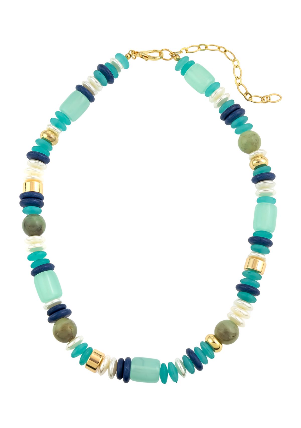 Gold Tone 16 + 3 Extender Blue Multi Beaded Short Necklace
