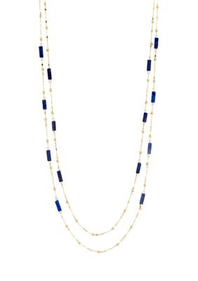 Belk Gold Tone 34'' + 3'' Extender 2 Row Rectangle Blue Bead Illusion Necklace