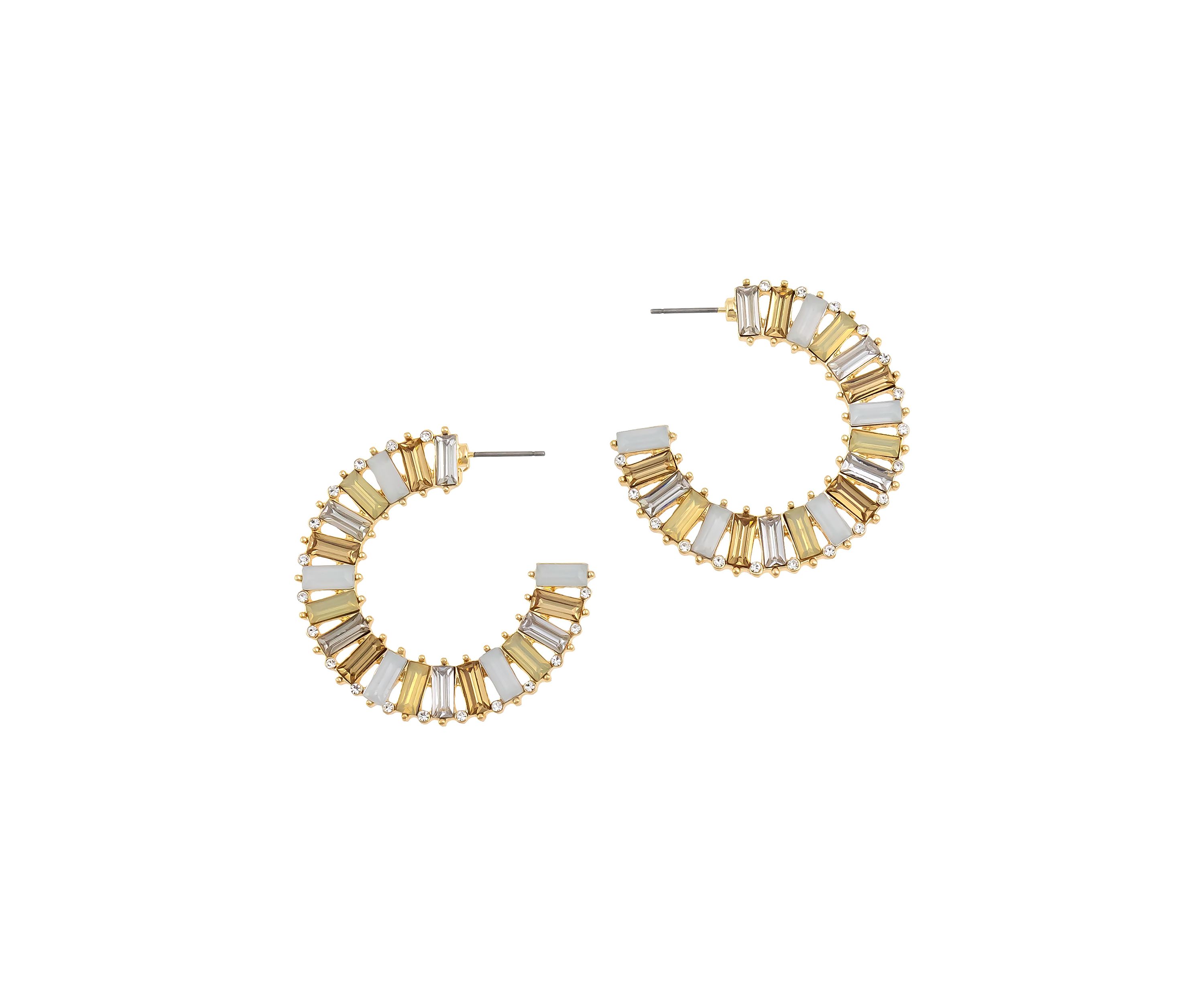 Gold Tone Light Colorado Multi Stone Post Hoop Earrings