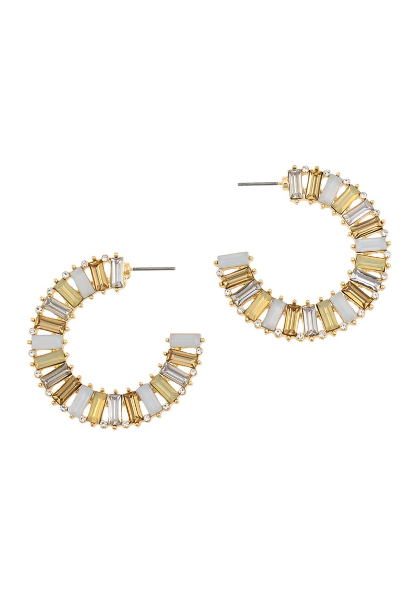 Gold Tone Light Colorado Multi Stone Post Hoop Earrings