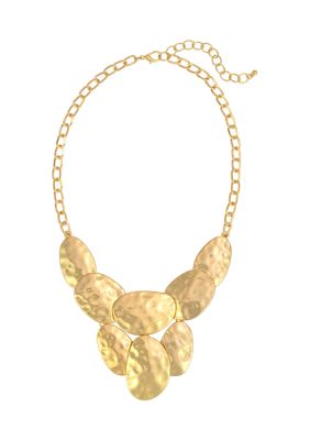 Belk Gold Tone Bold Hammered Oval Frontal Statement Necklace | belk