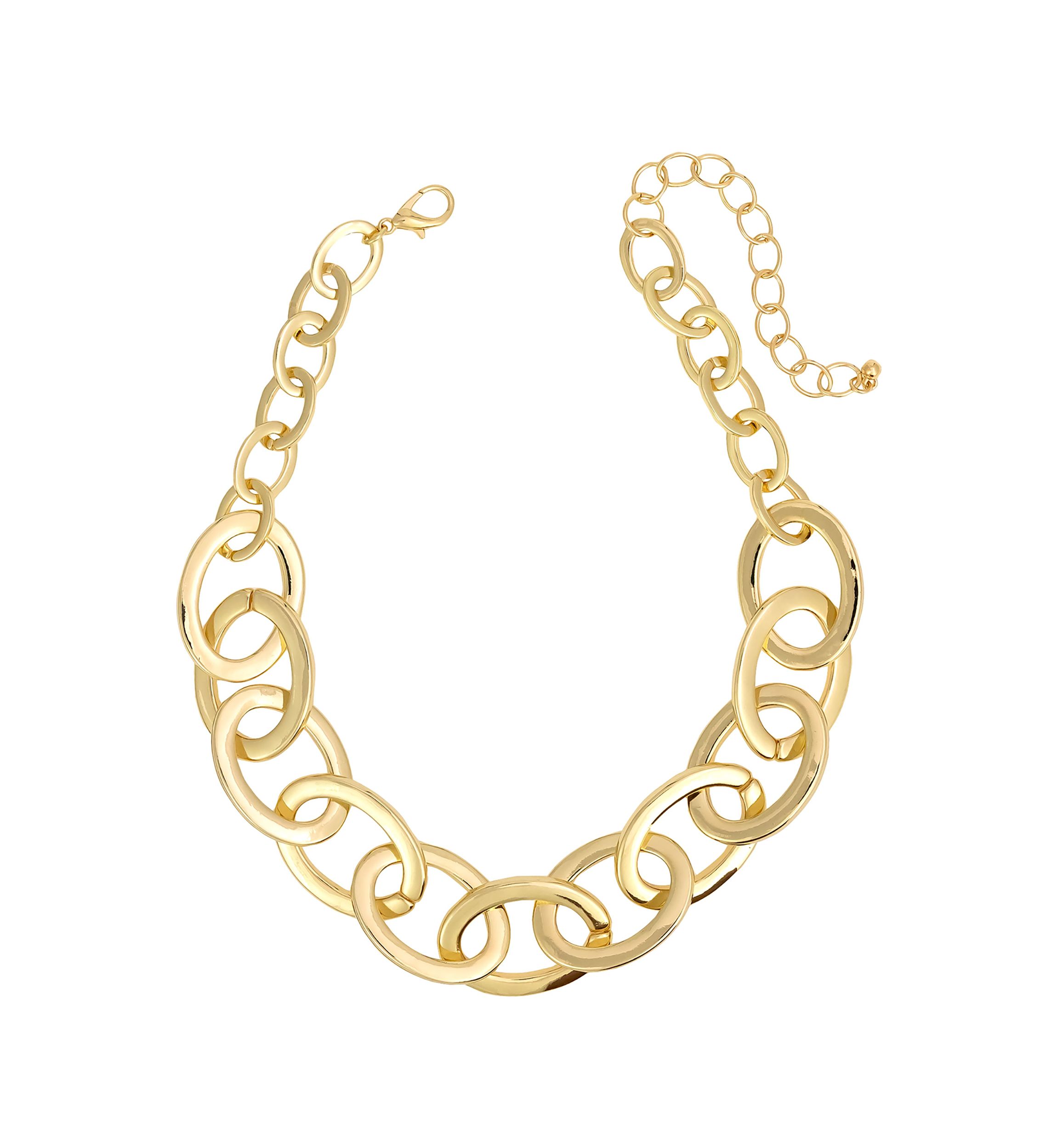 Gold Tone Short Bold Open Oval Link Frontal Necklace