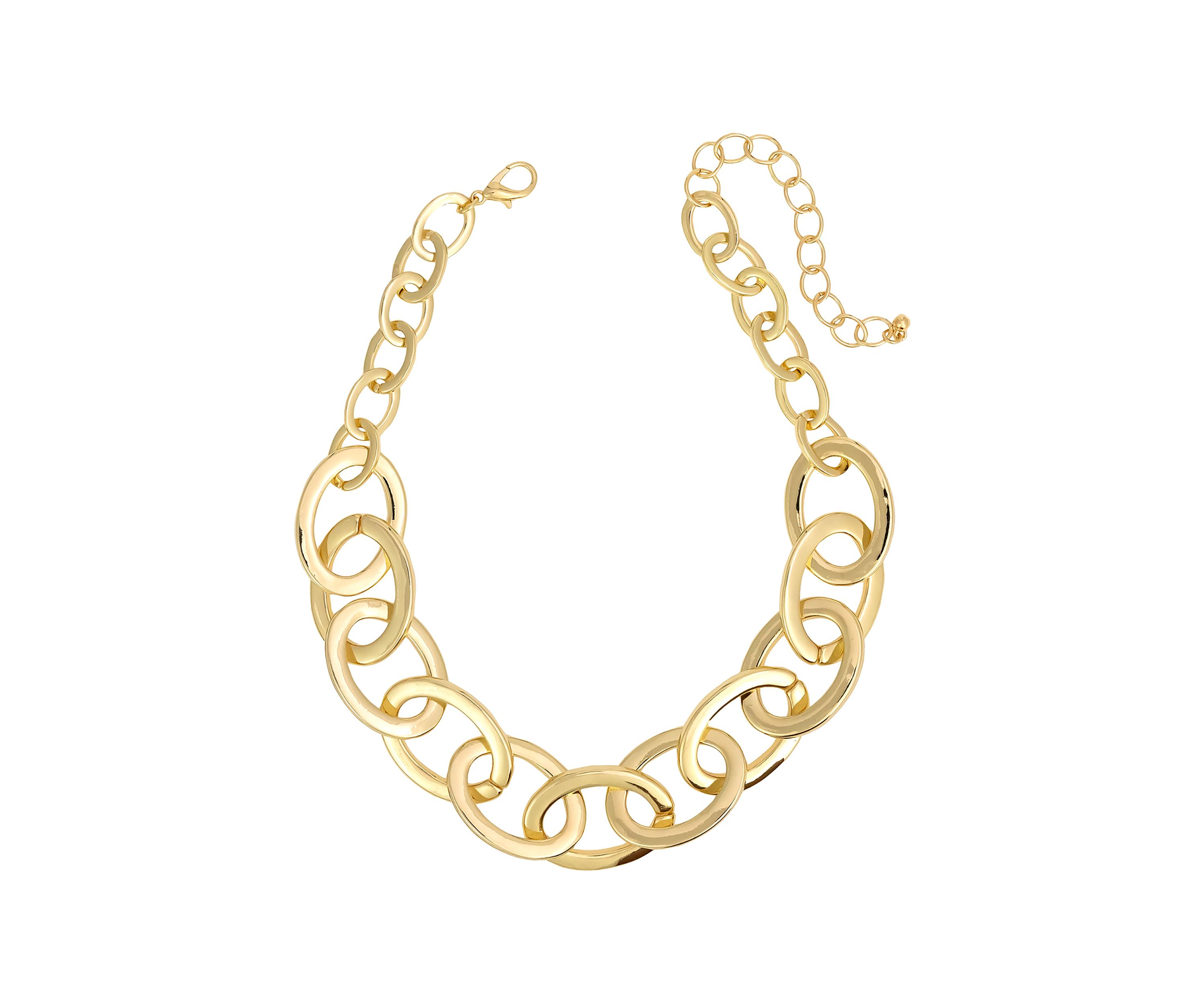 Gold Tone Short Bold Open Oval Link Frontal Necklace
