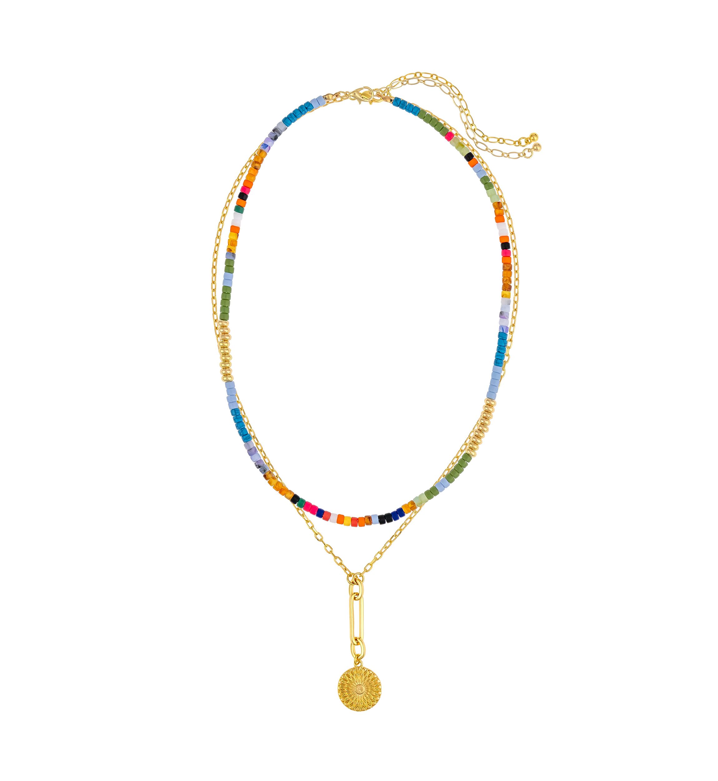 Multi Beaded Pendant Drop Necklace Set