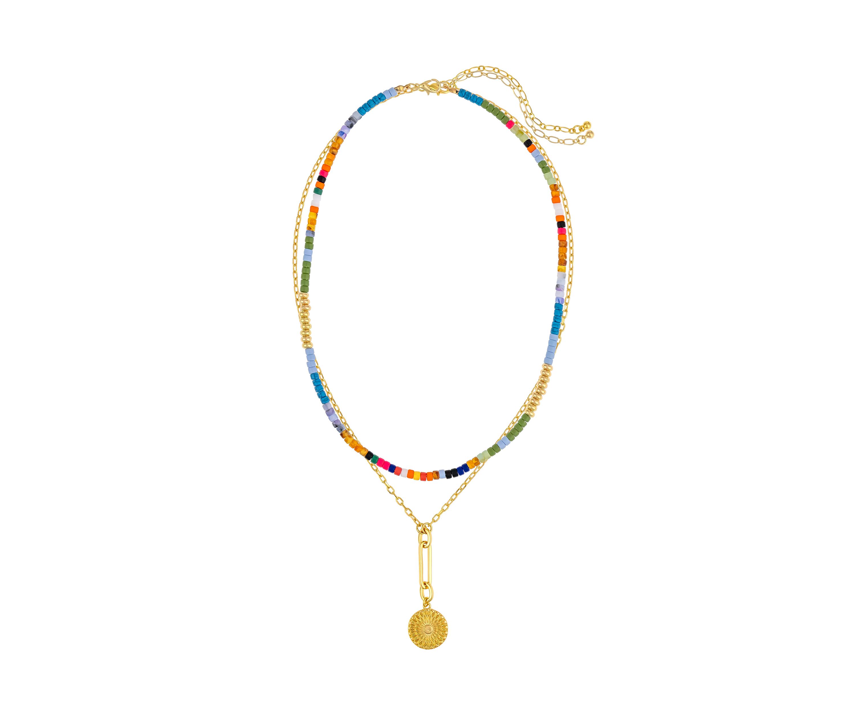 Multi Beaded Pendant Drop Necklace Set
