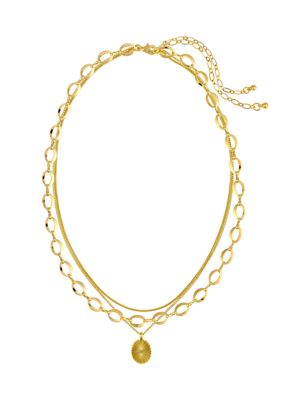 Belk Gold Tone 12'' + 3'' Extender Open Oval Link Chain Textured Disc ...