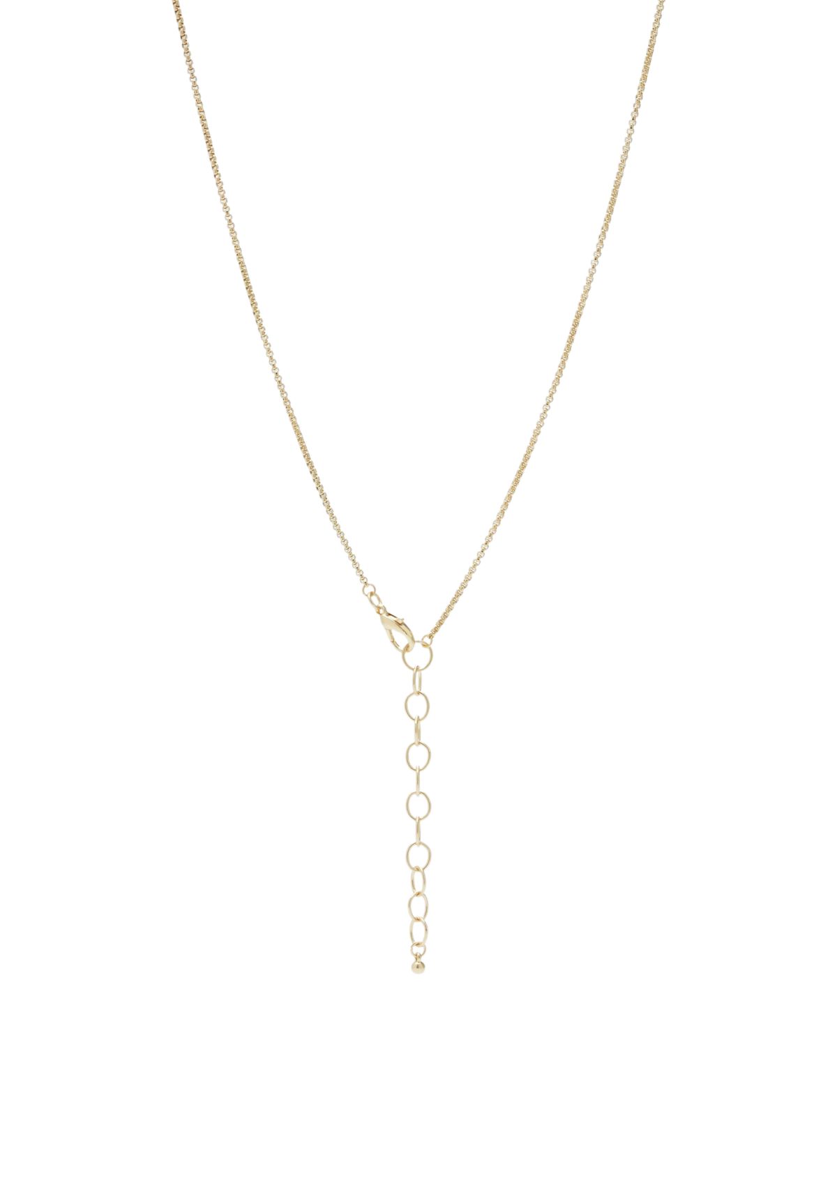 Gold Tone Long Teardrop Stone Pendant Necklace