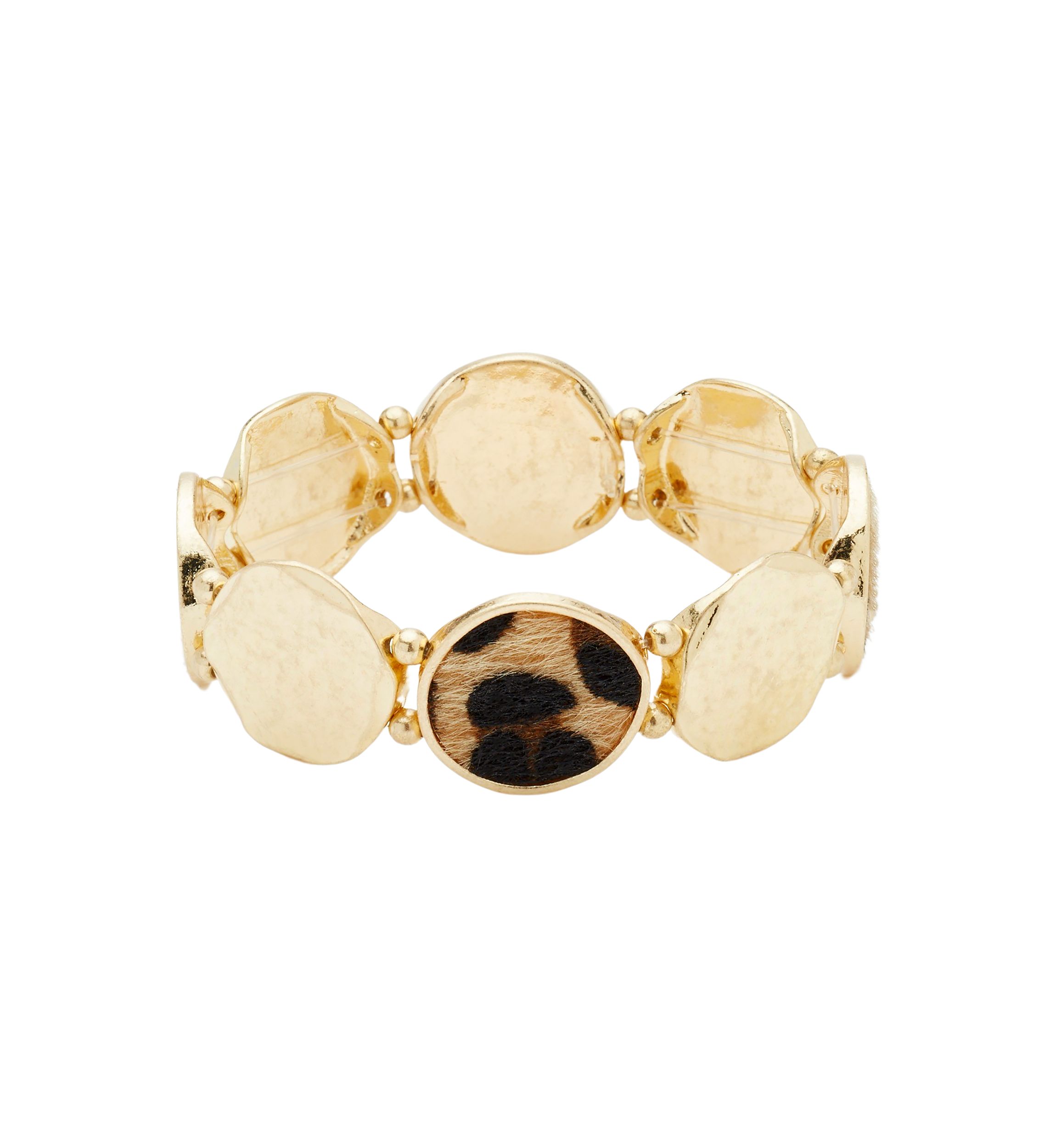 Gold Tone Animal Disc Stretch Bracelet