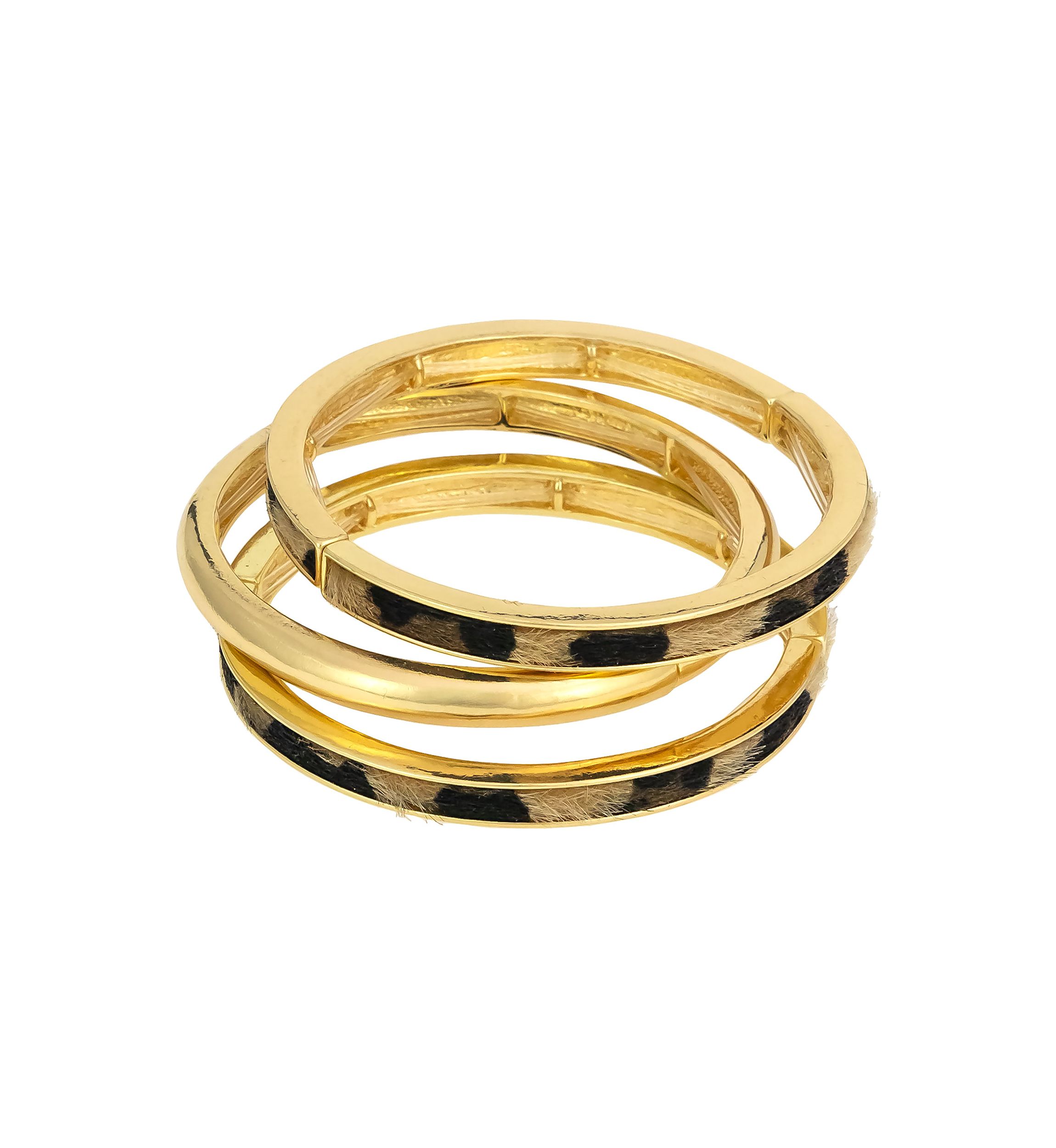 Gold Tone Leopard Print Stretch Bangle Bracelet Set