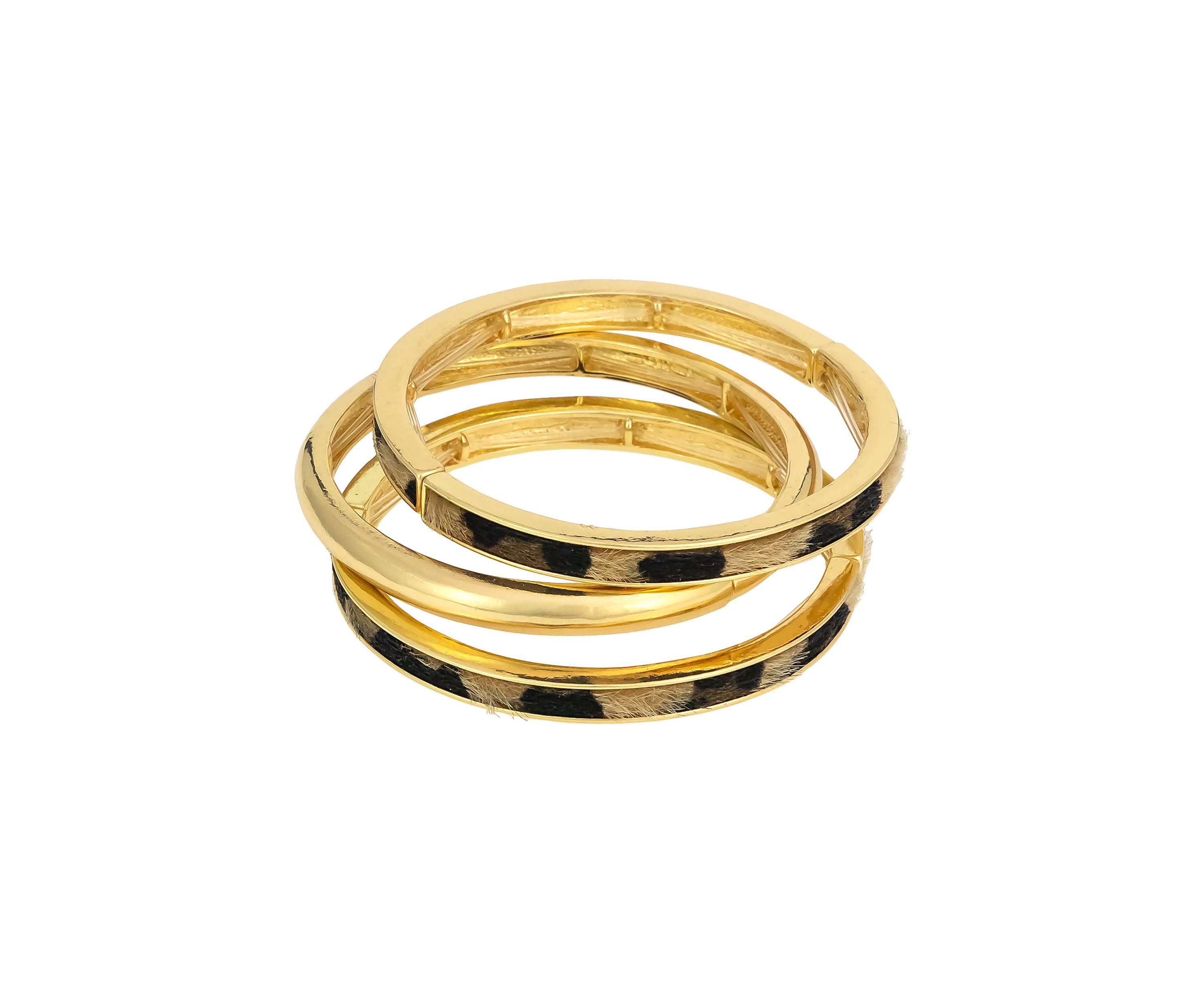Gold Tone Leopard Print Stretch Bangle Bracelet Set