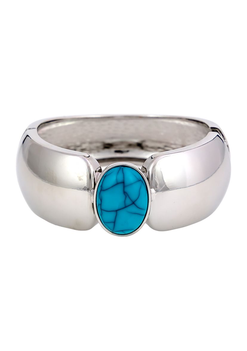 Silver Tone Turquoise Center Stone Cuff Bracelet