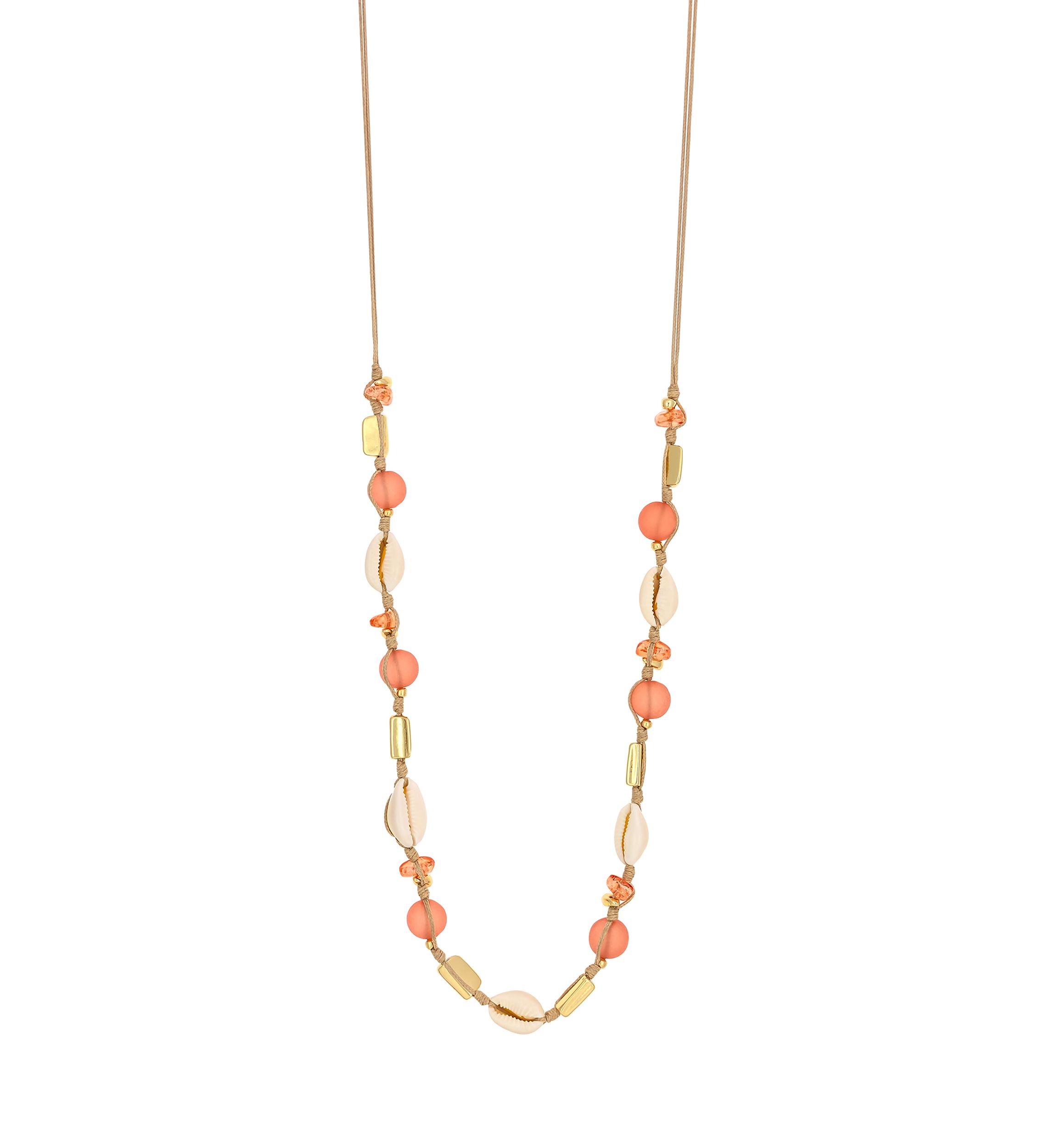 Gold Tone Coral Beads with Shell Necklace