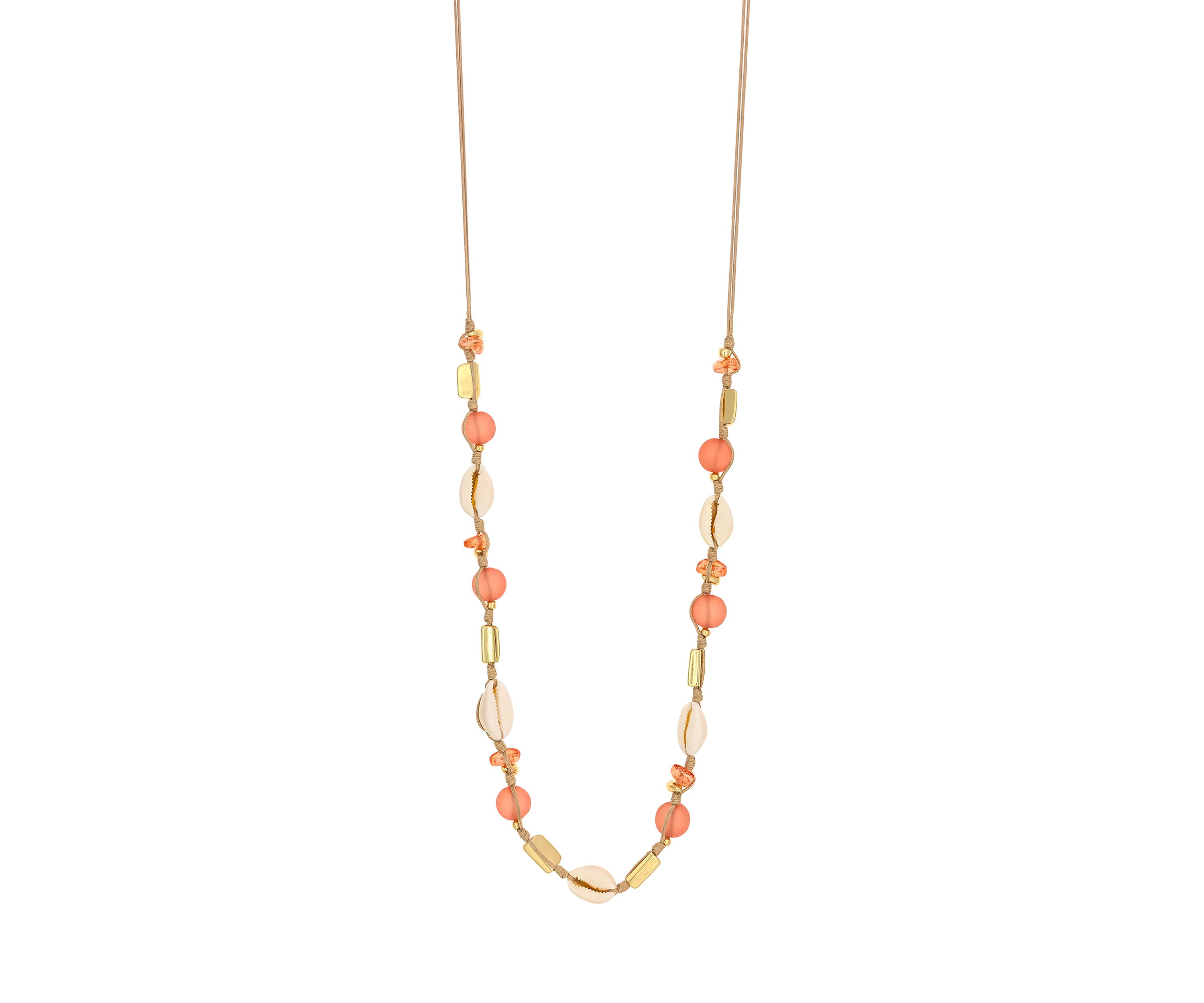 Gold Tone Coral Beads with Shell Necklace