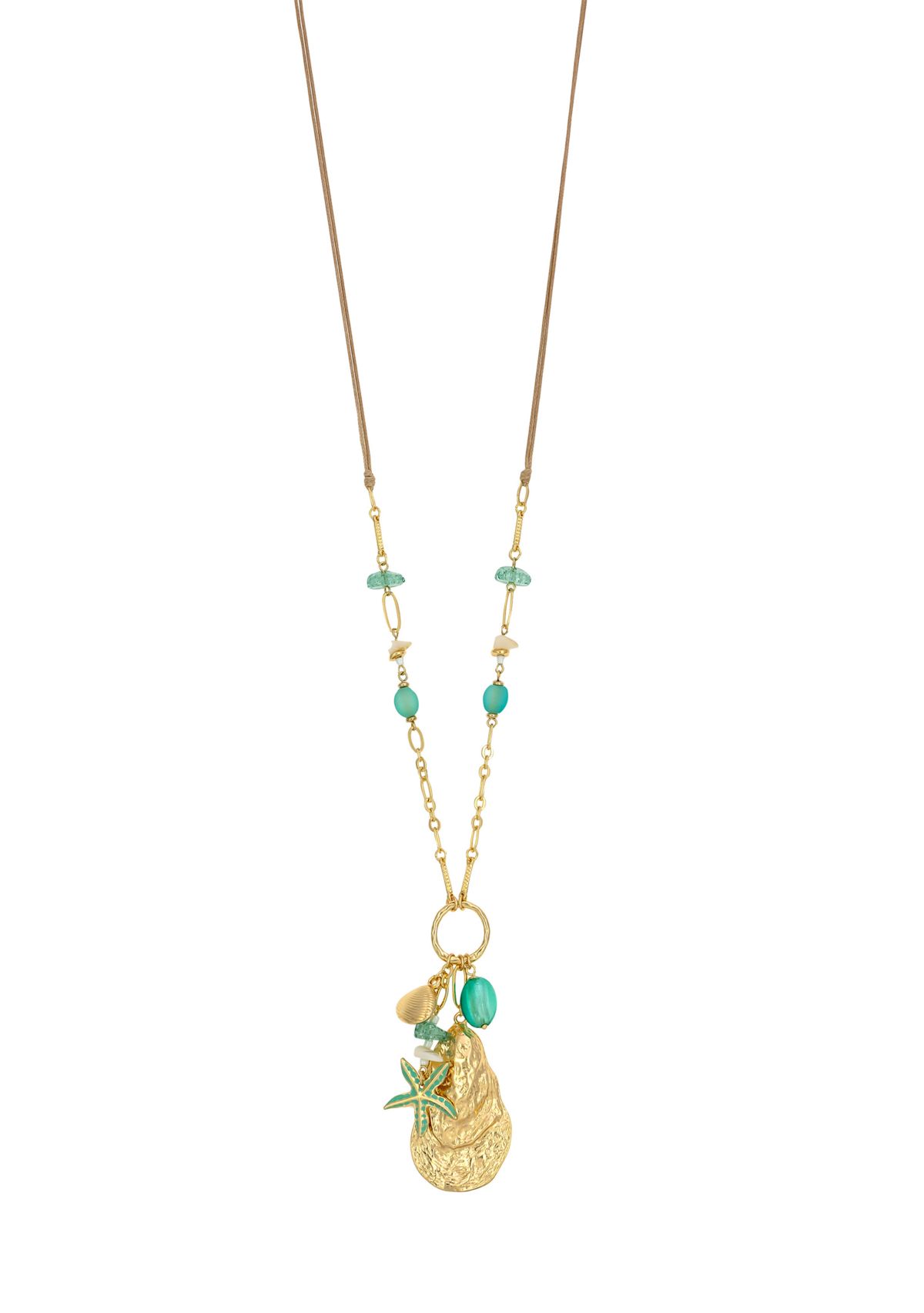 Gold Tone Long Multi Sea Life Charm Pendant Necklace 