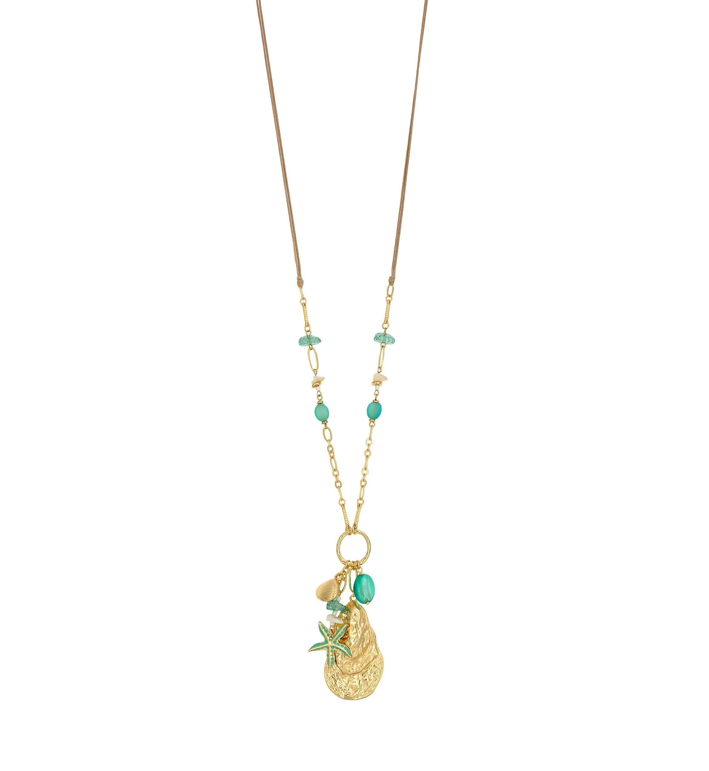 Gold Tone Long Multi Sea Life Charm Pendant Necklace 