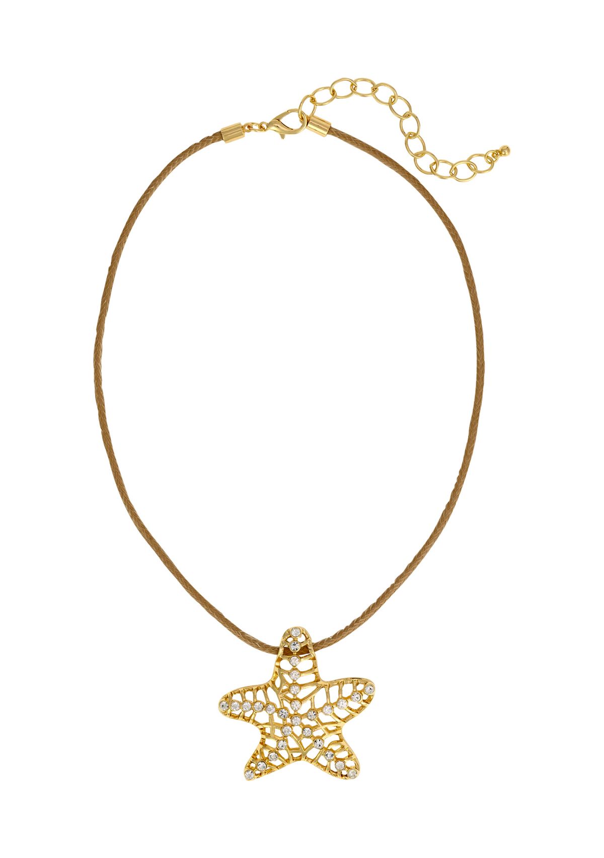 Gold Tone Crystal Starfish Pendant Cord Necklace