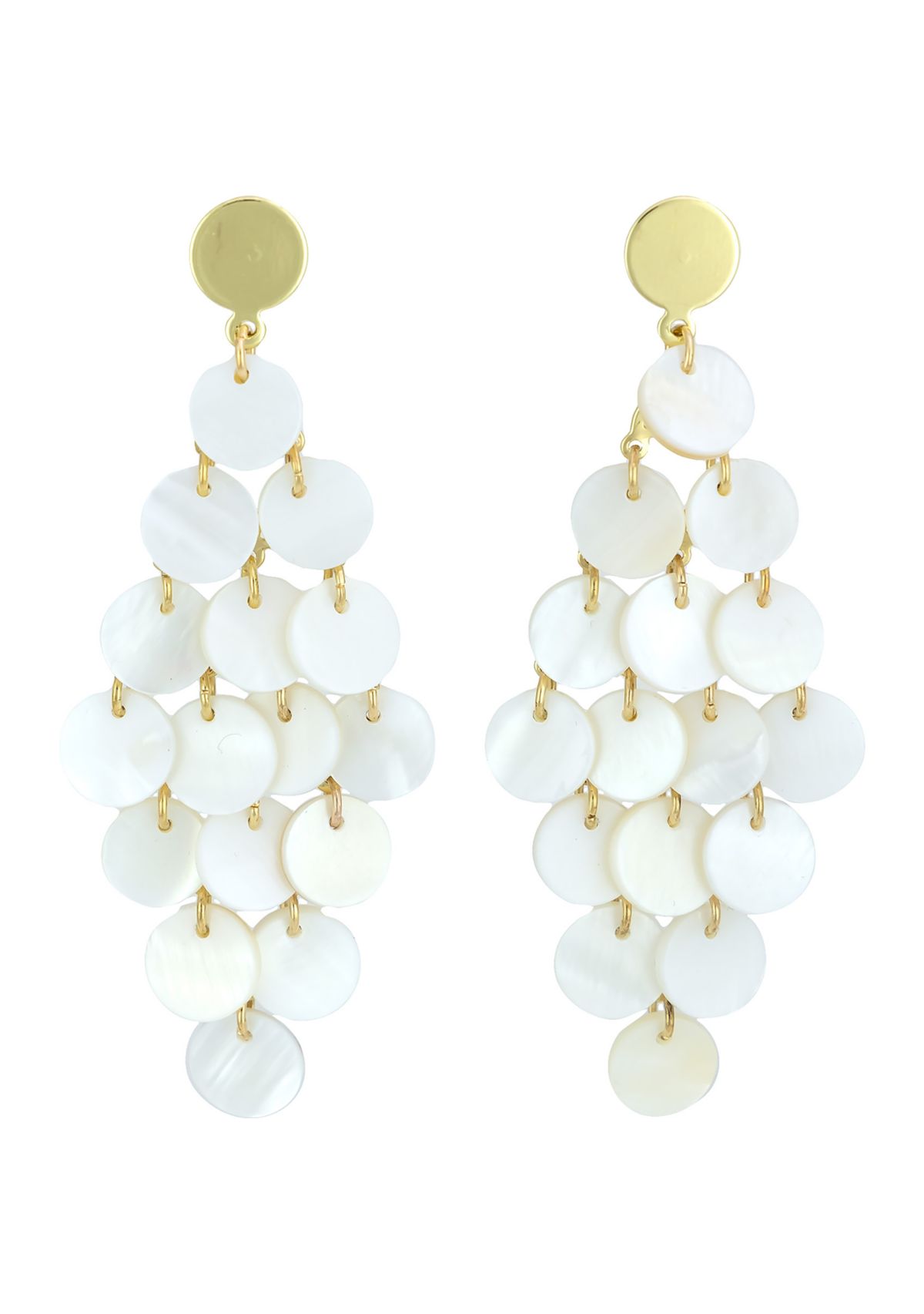 Gold-Tone White Cascade Shell Kite Earrings 