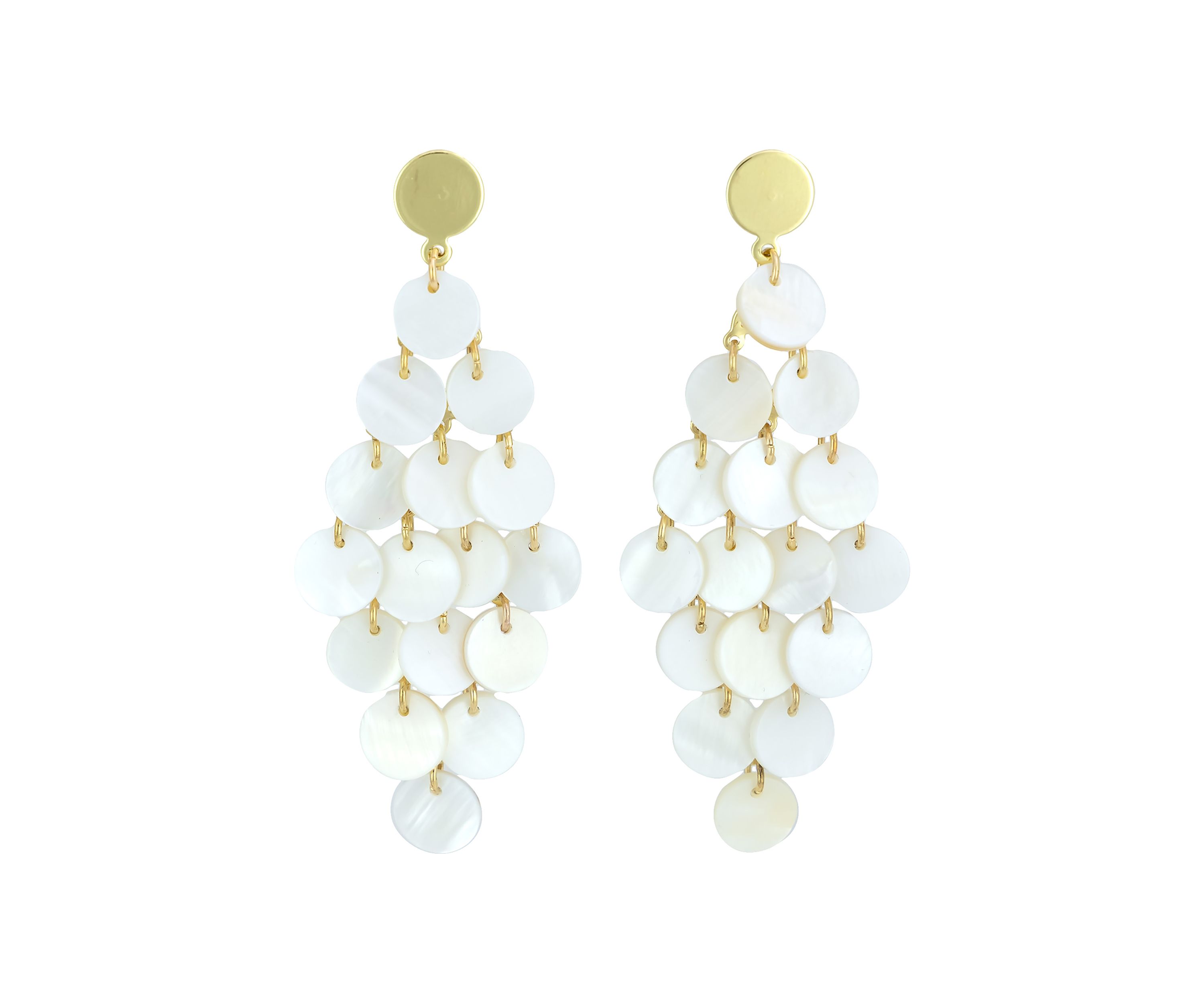 Gold-Tone White Cascade Shell Kite Earrings 