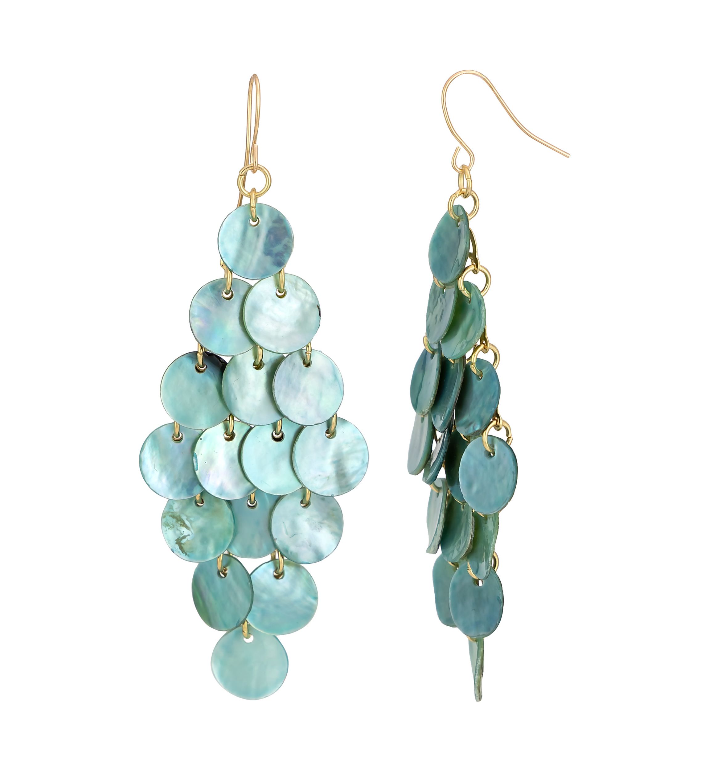 Gold-Tone Aqua Cascade Shell Kite Earrings