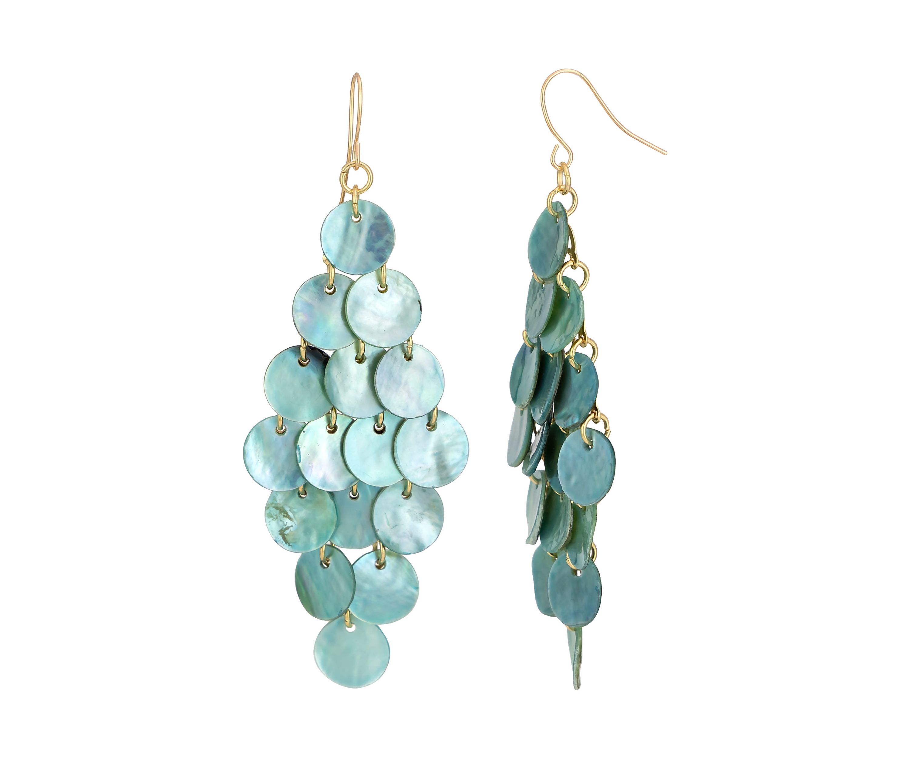 Gold-Tone Aqua Cascade Shell Kite Earrings