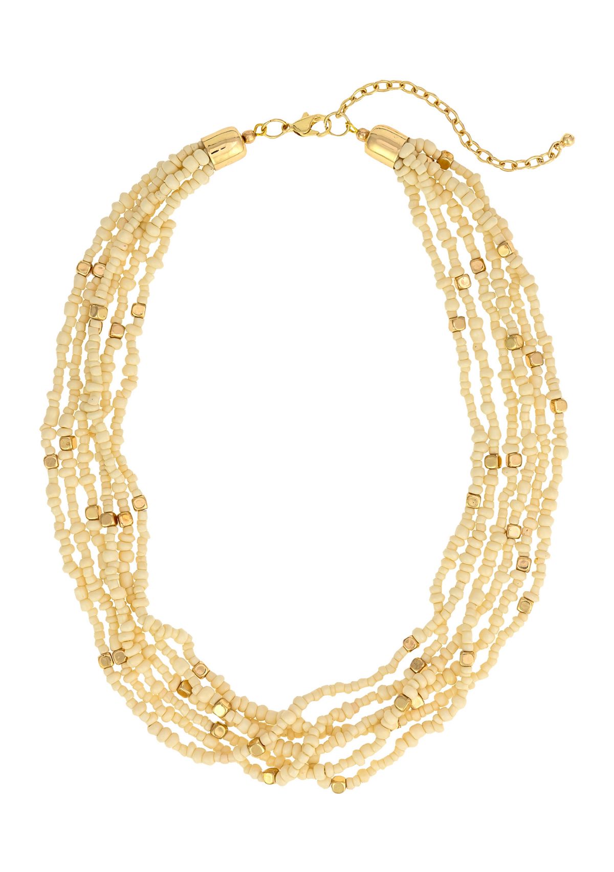 Gold-Tone Multi Row Short Ivory Seed Bead Necklace 