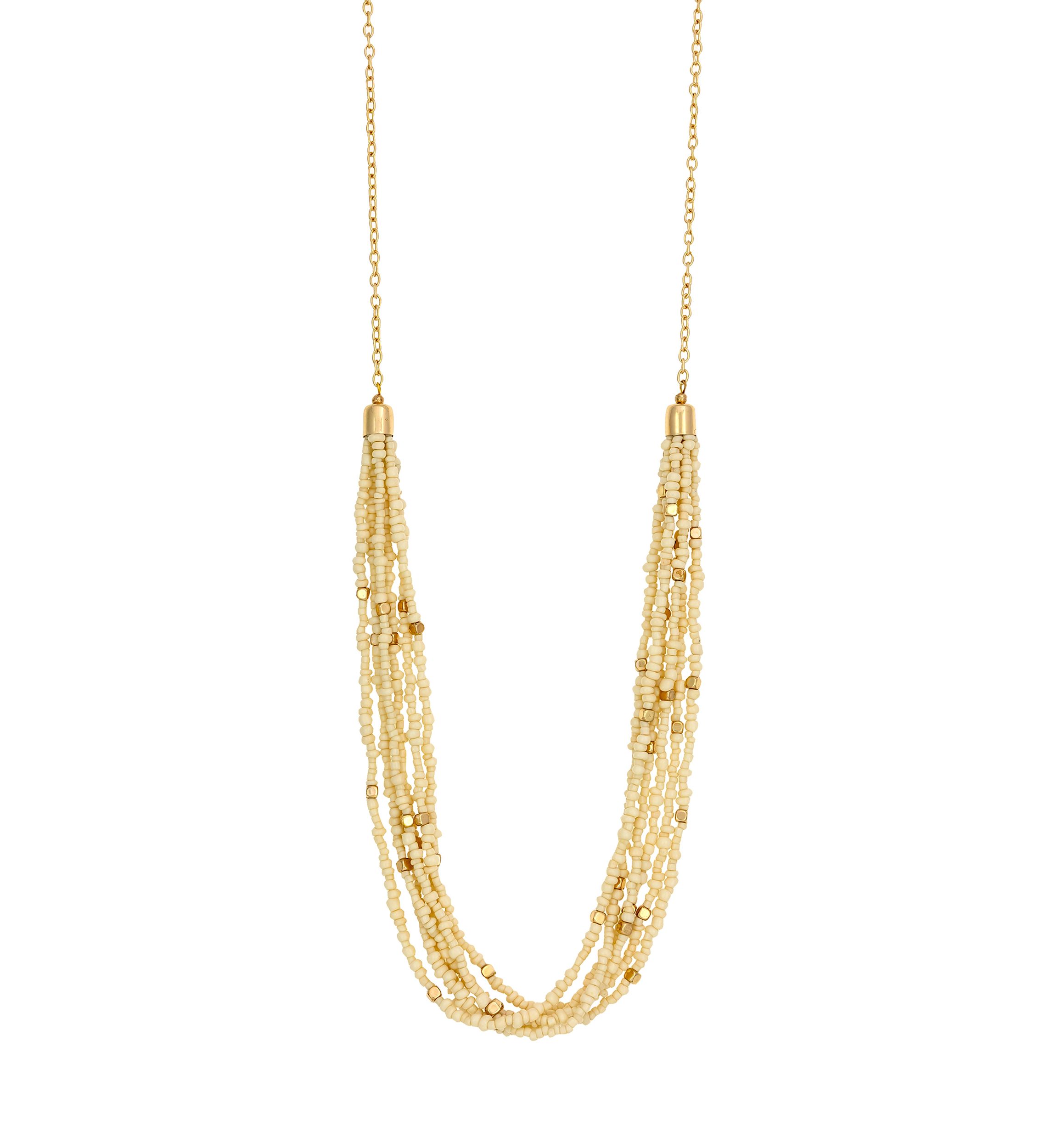 Gold-Tone Long Multirow Ivory Seed Bead Necklace 