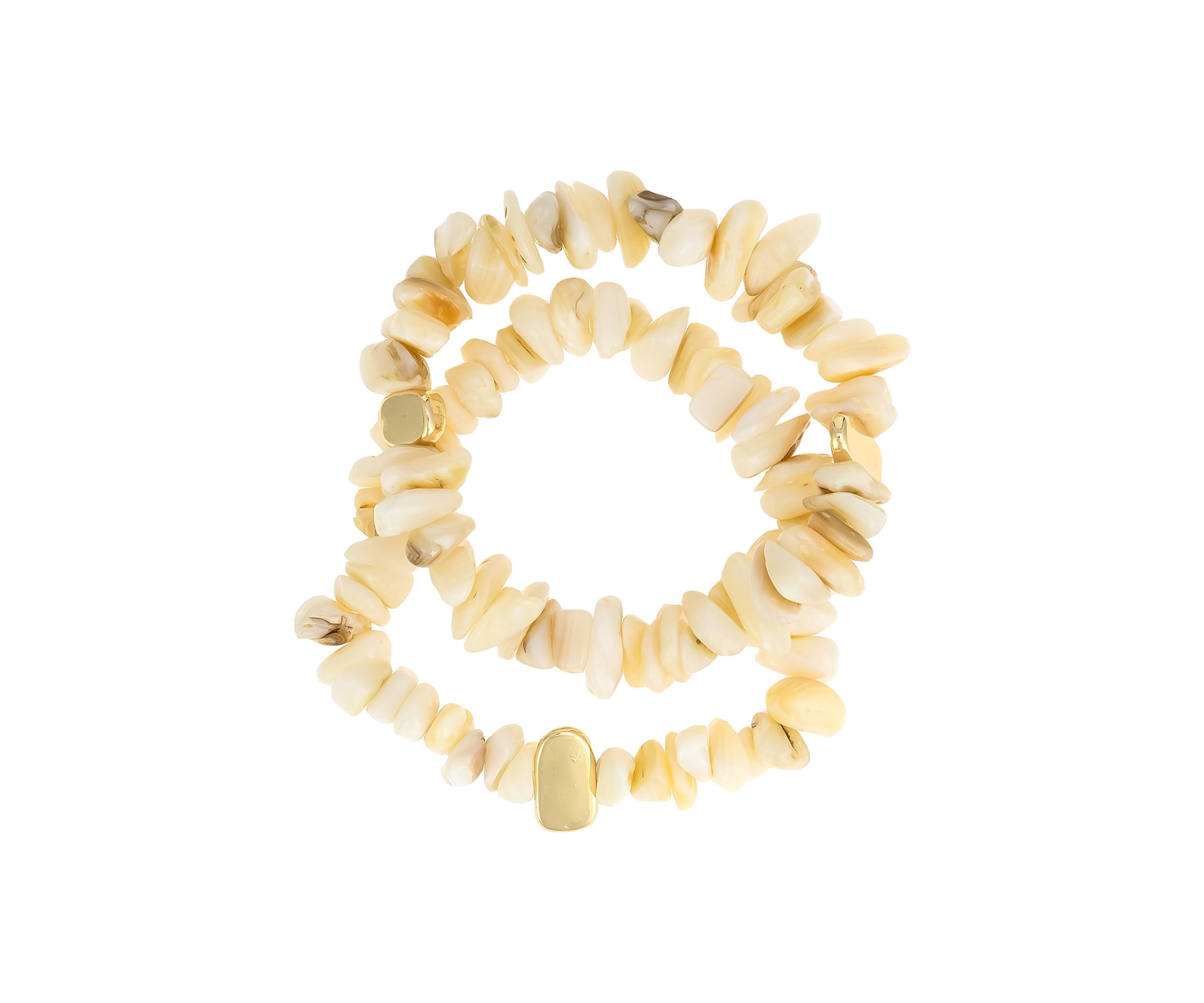Gold Tone Natural Bead 2 Row Stretch Bracelet Set