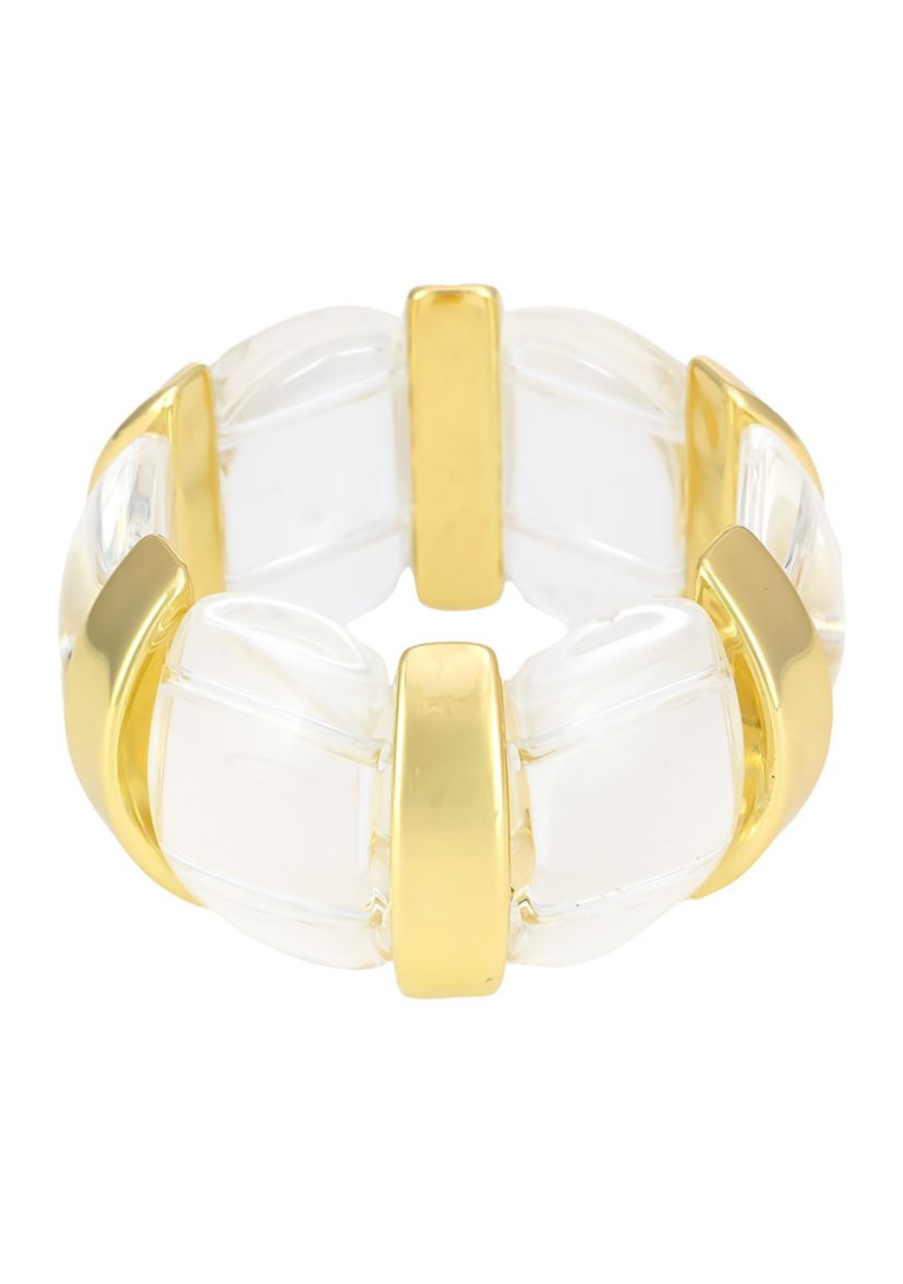 Gold Tone Clear Bead Stretch Bracelet